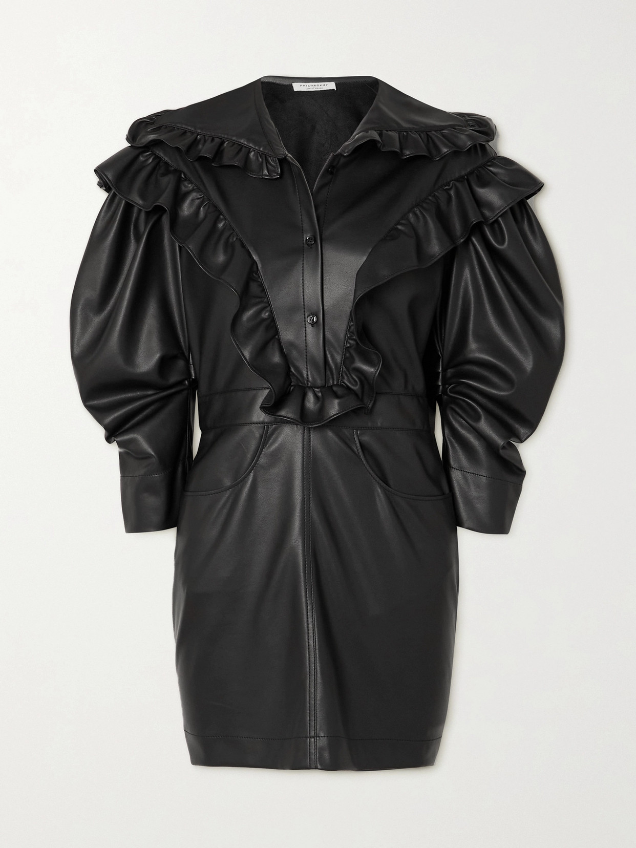 PHILOSOPHY DI LORENZO SERAFINI - Ruffled Faux Leather Mini Dress - Black