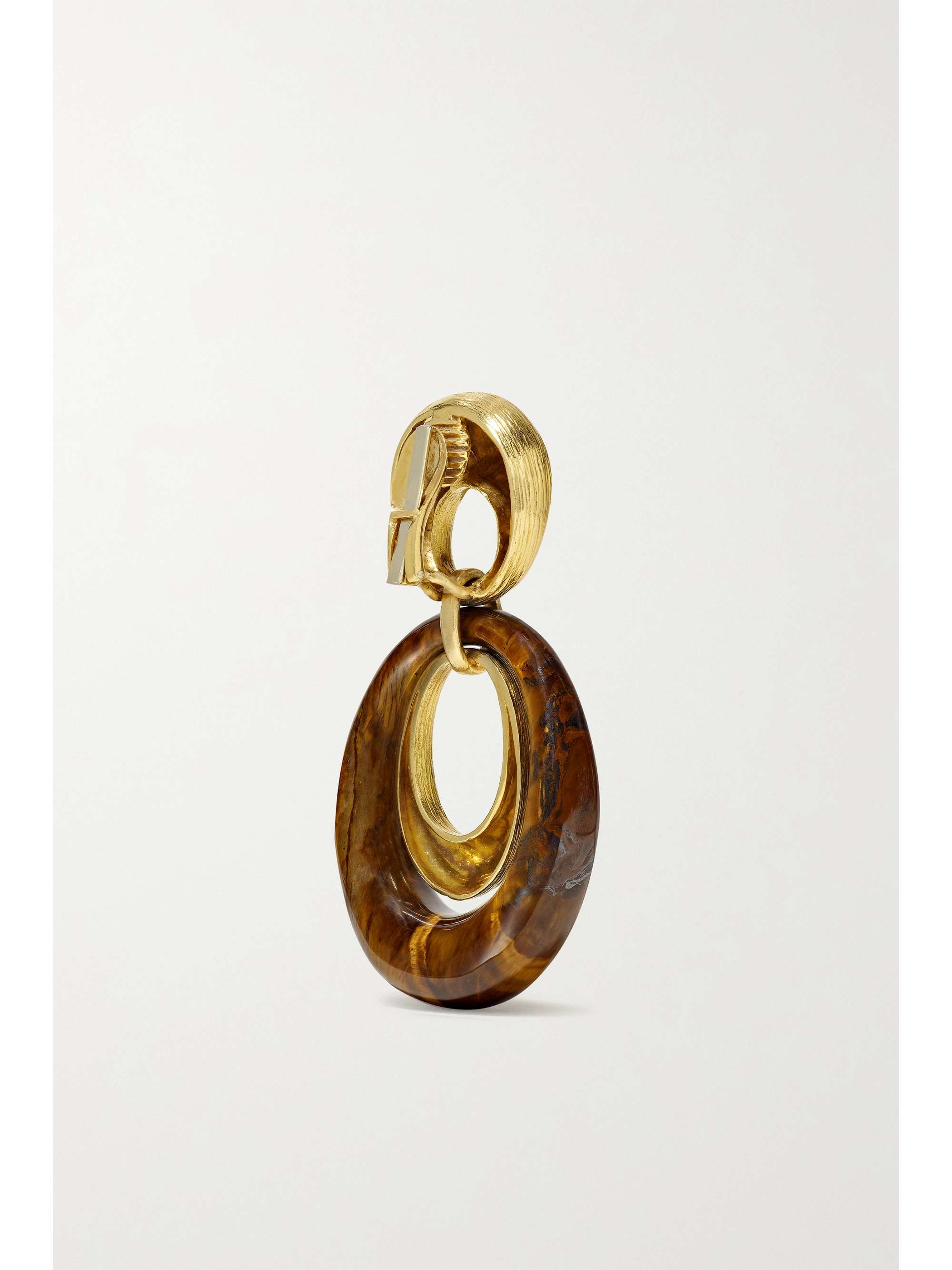 FRED LEIGHTON 1970s 18-karat gold tiger's eye clip earrings