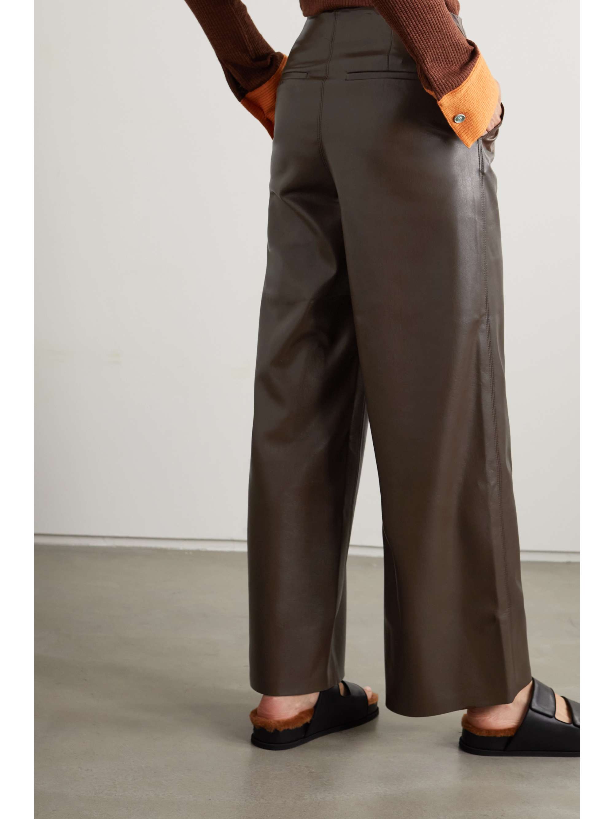 vegan leather wide leg pants