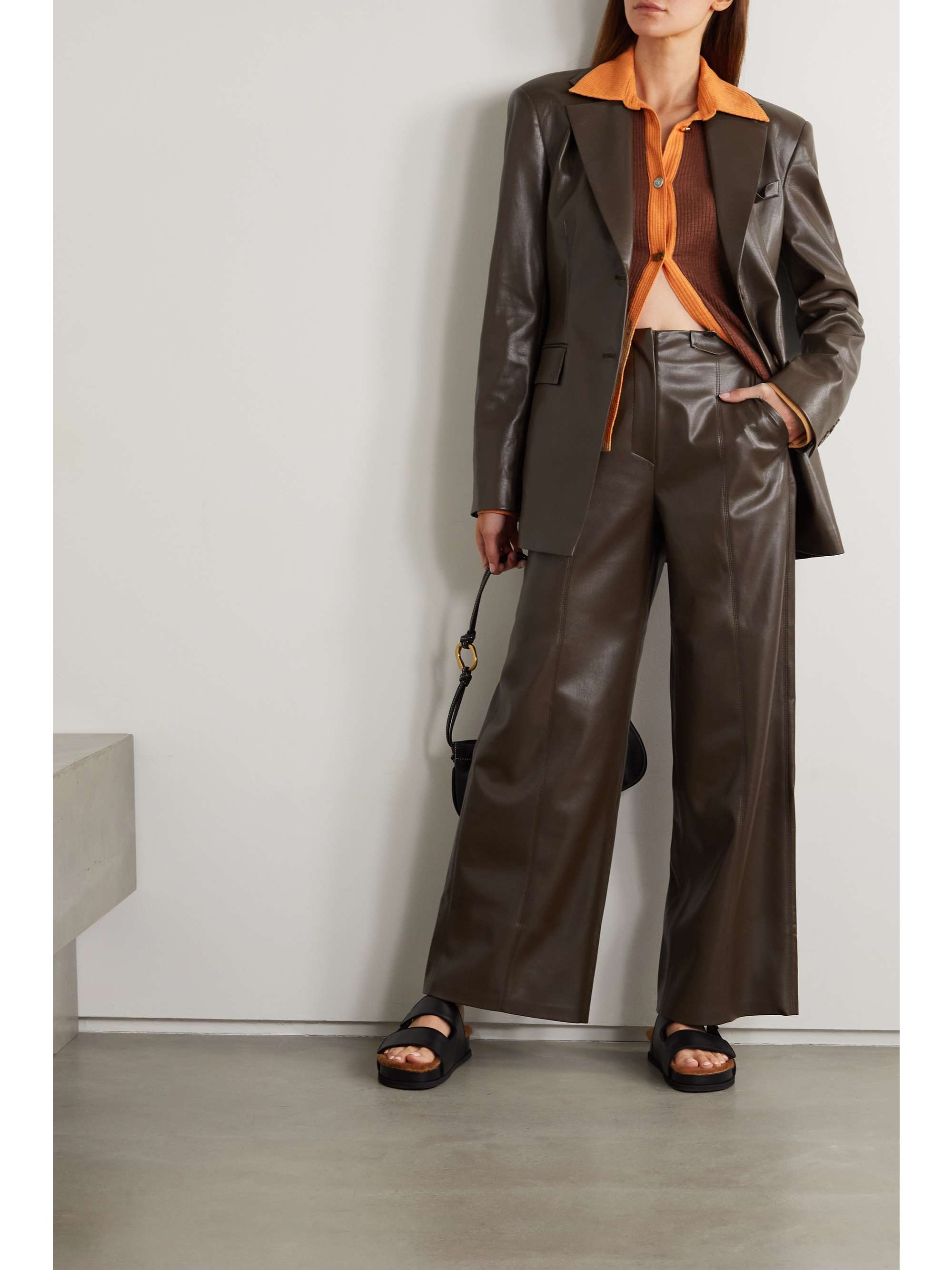 vegan leather wide leg pants
