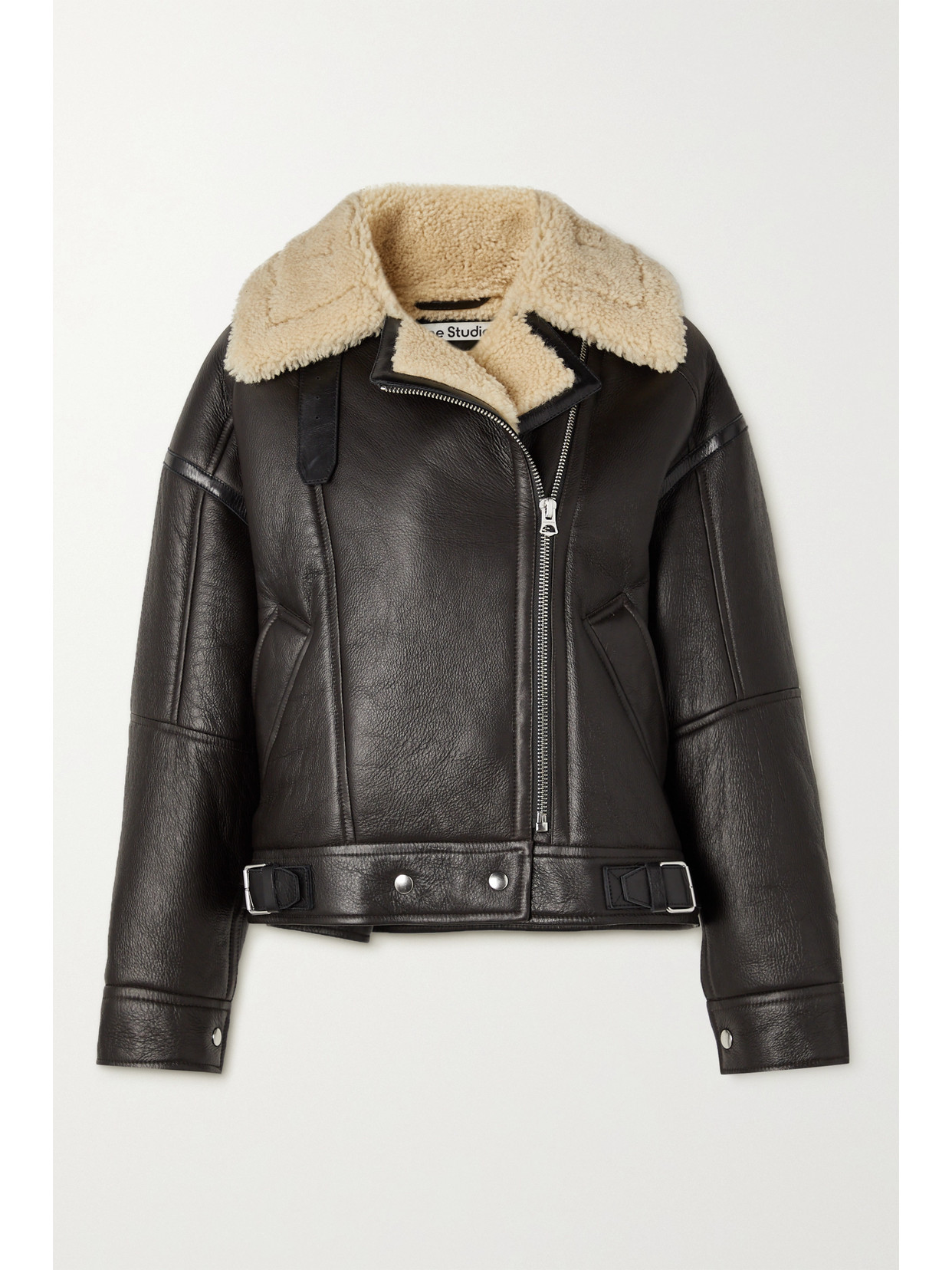 Acne Studios Calf Leather And Shearling Flight Jacket In Brown