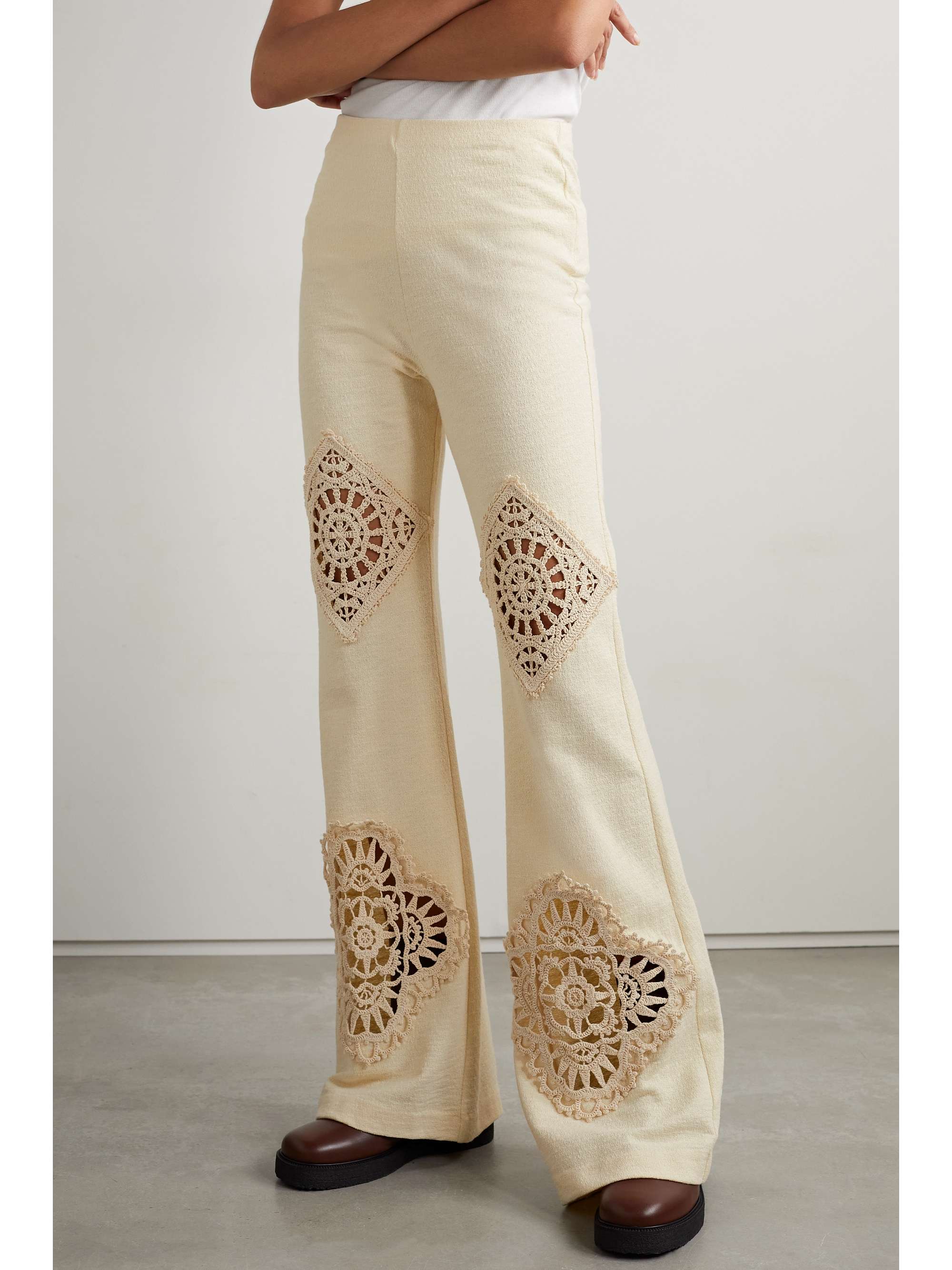 Ecru Crochet-trimmed cotton-blend 
