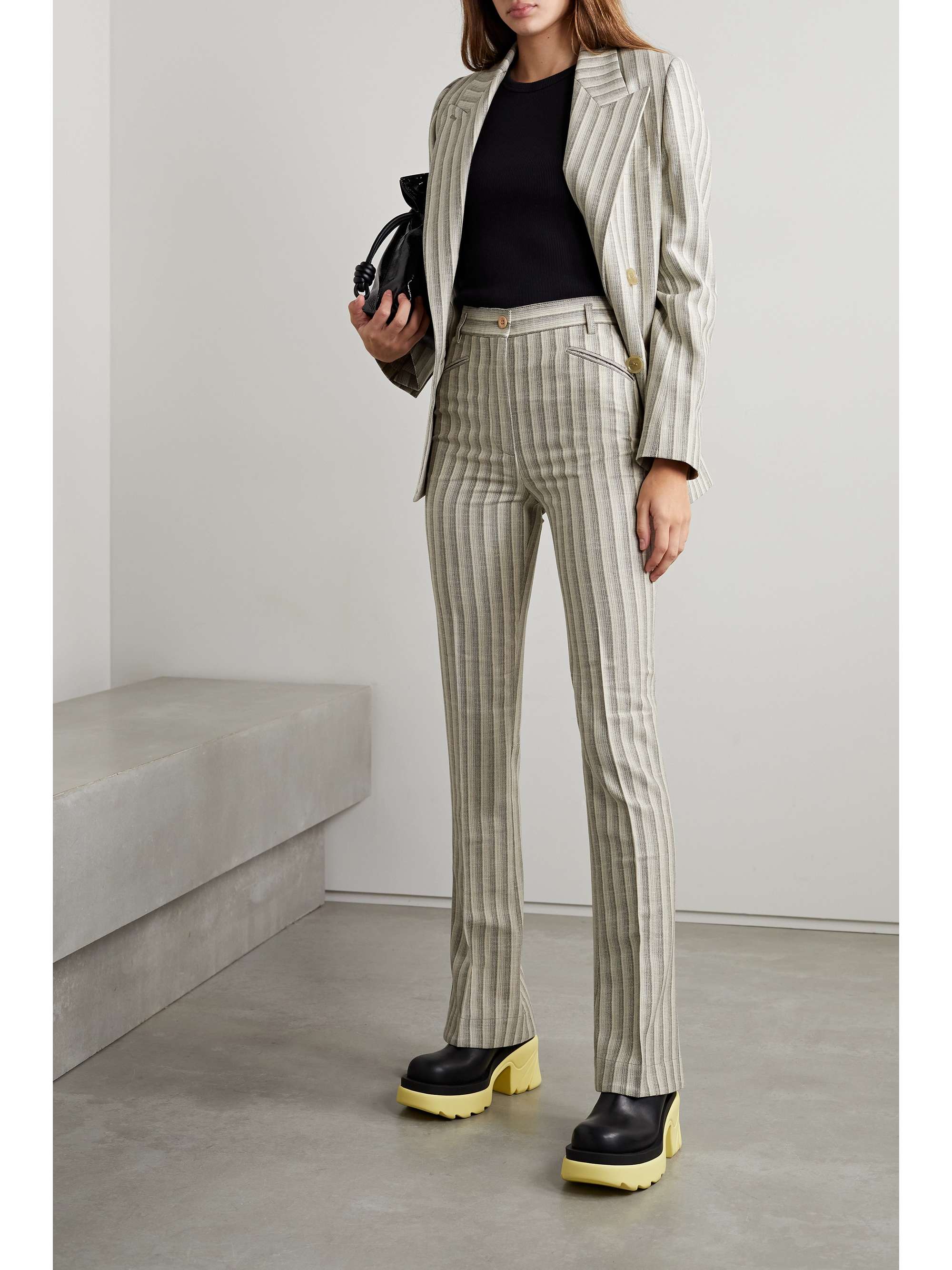 Ivory Striped wool and cotton-blend 
