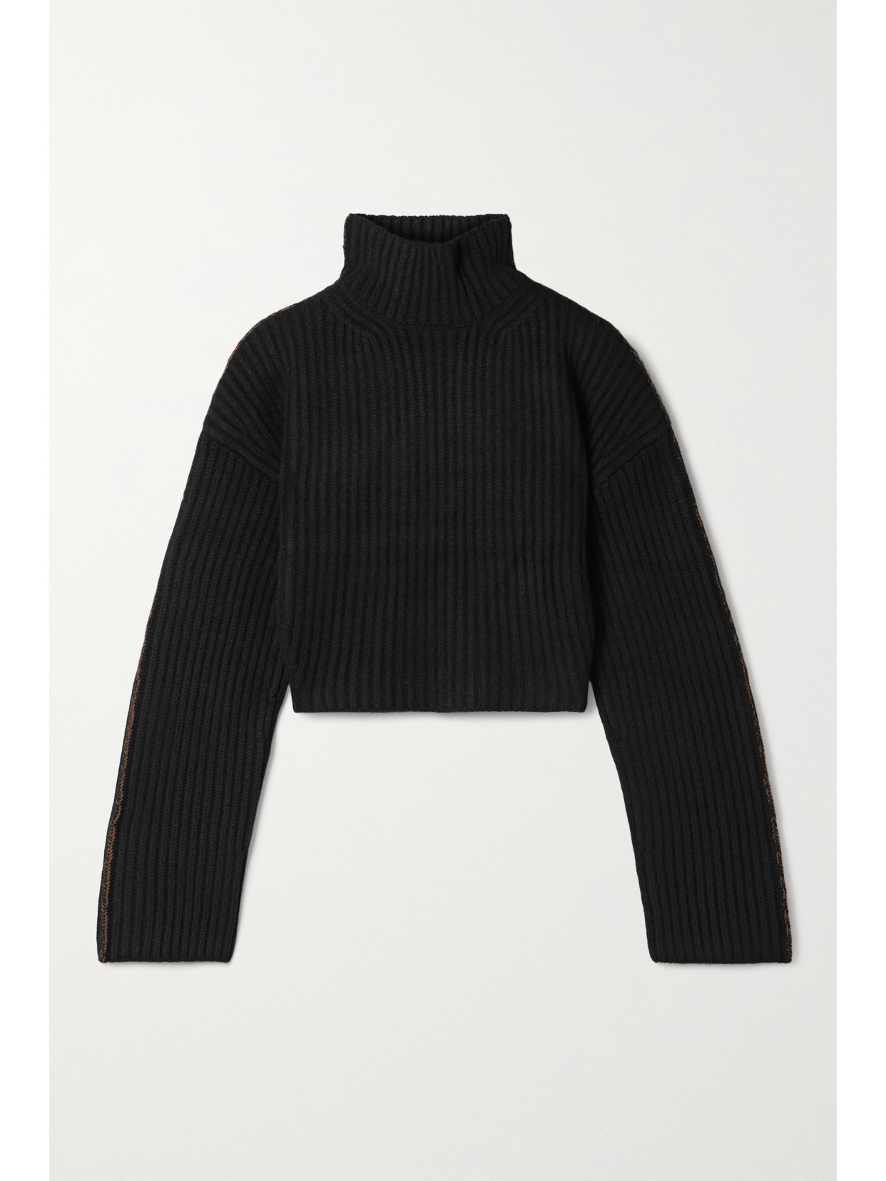 Acne Studios Cropped Cotton-trimmed Ribbed Wool Turtleneck Sweater In Black
