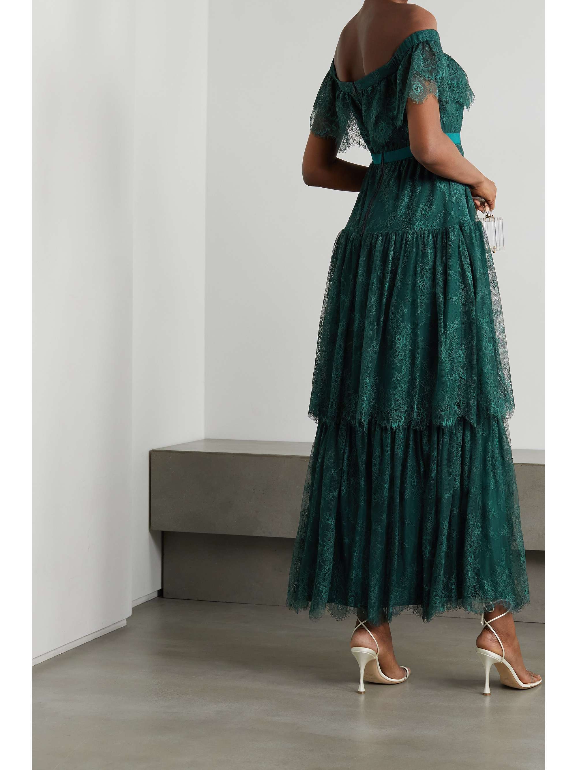 shoulder tiered lace maxi dress 