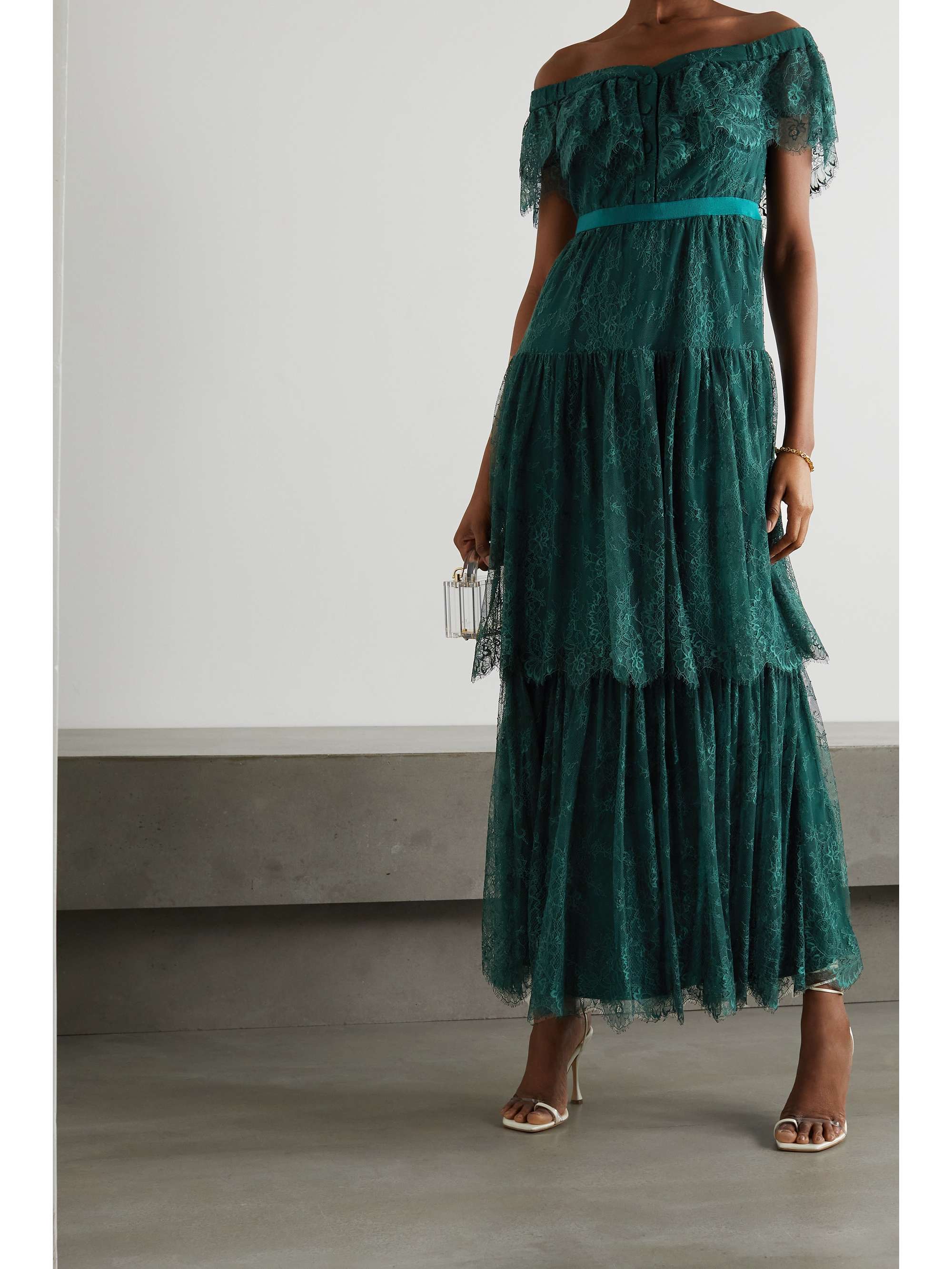 off the shoulder lace maxi dress