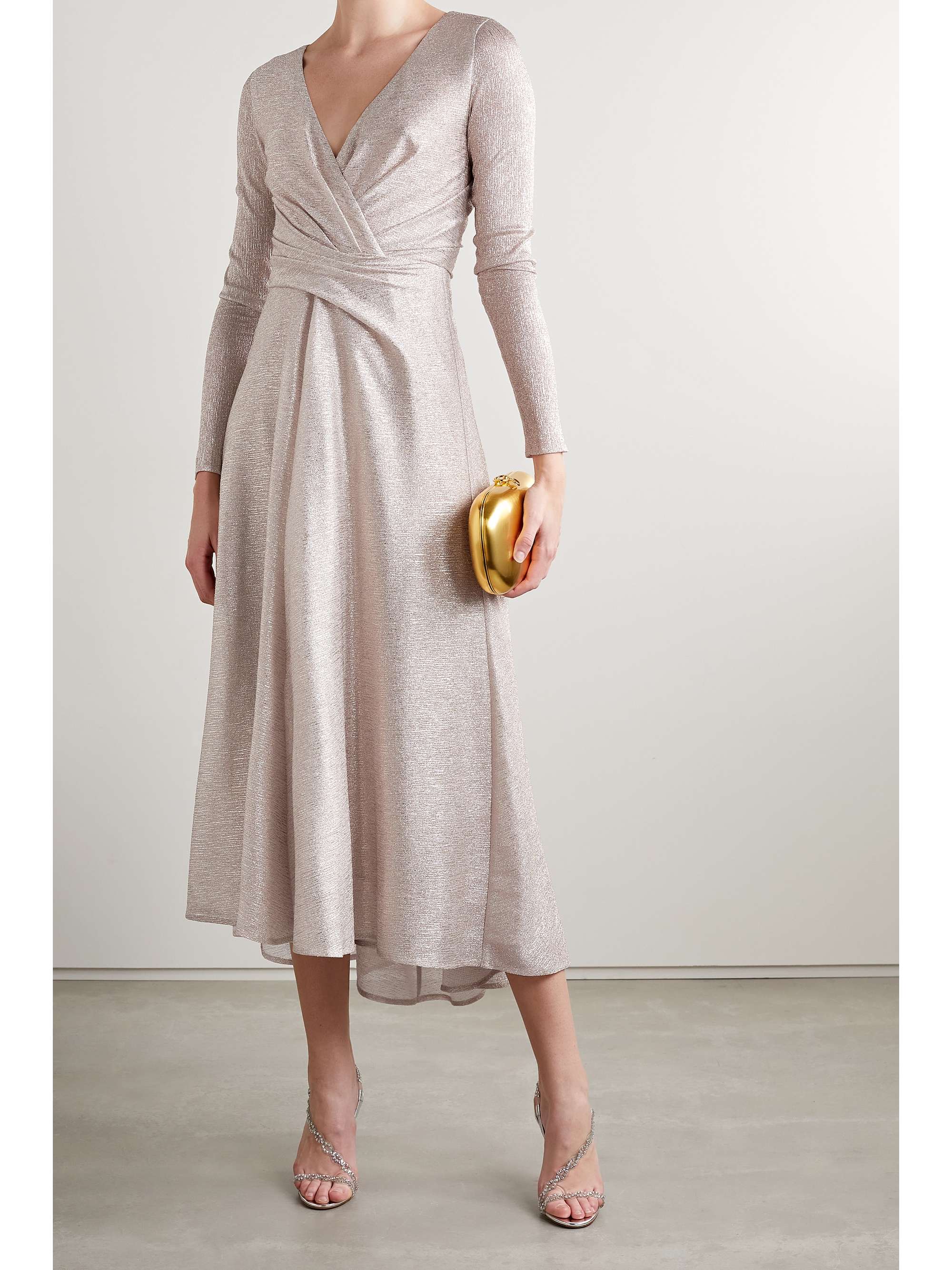 TALBOT RUNHOF Wrap-effect metallic voile midi dress
