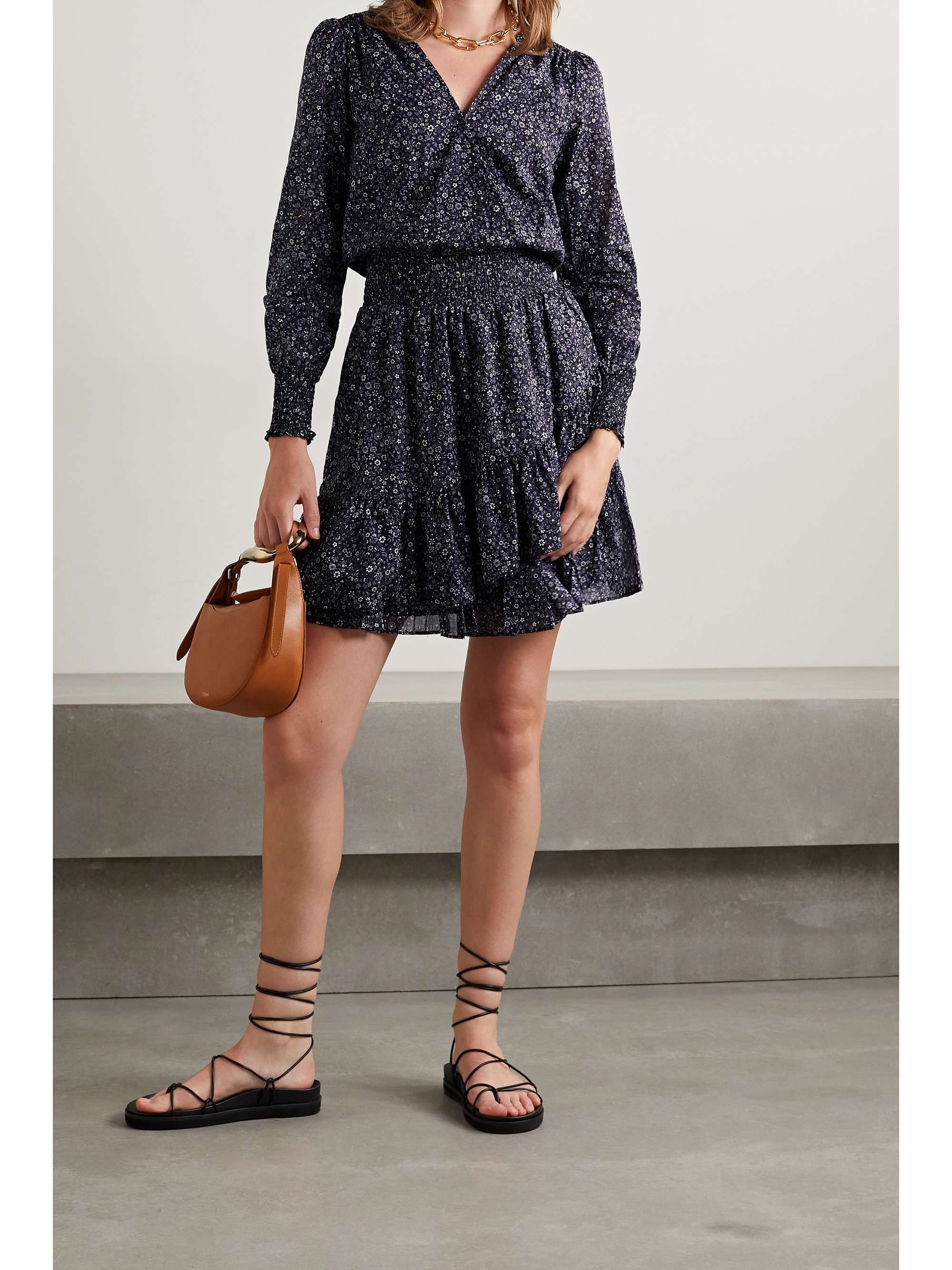 Navy wrap-effect floral-print cotton dress | MICHAEL | NET-A-PORTER