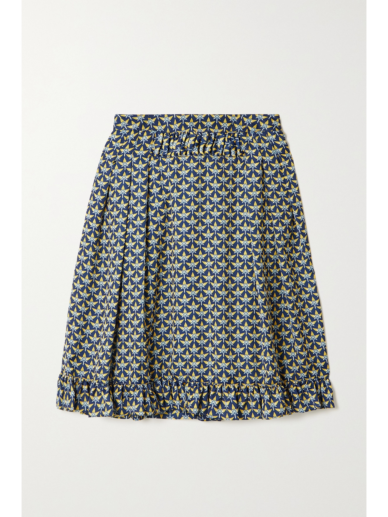 Rabanne Ruffle-trimmed Printed Crepe De Chine Mini Skirt In Blue