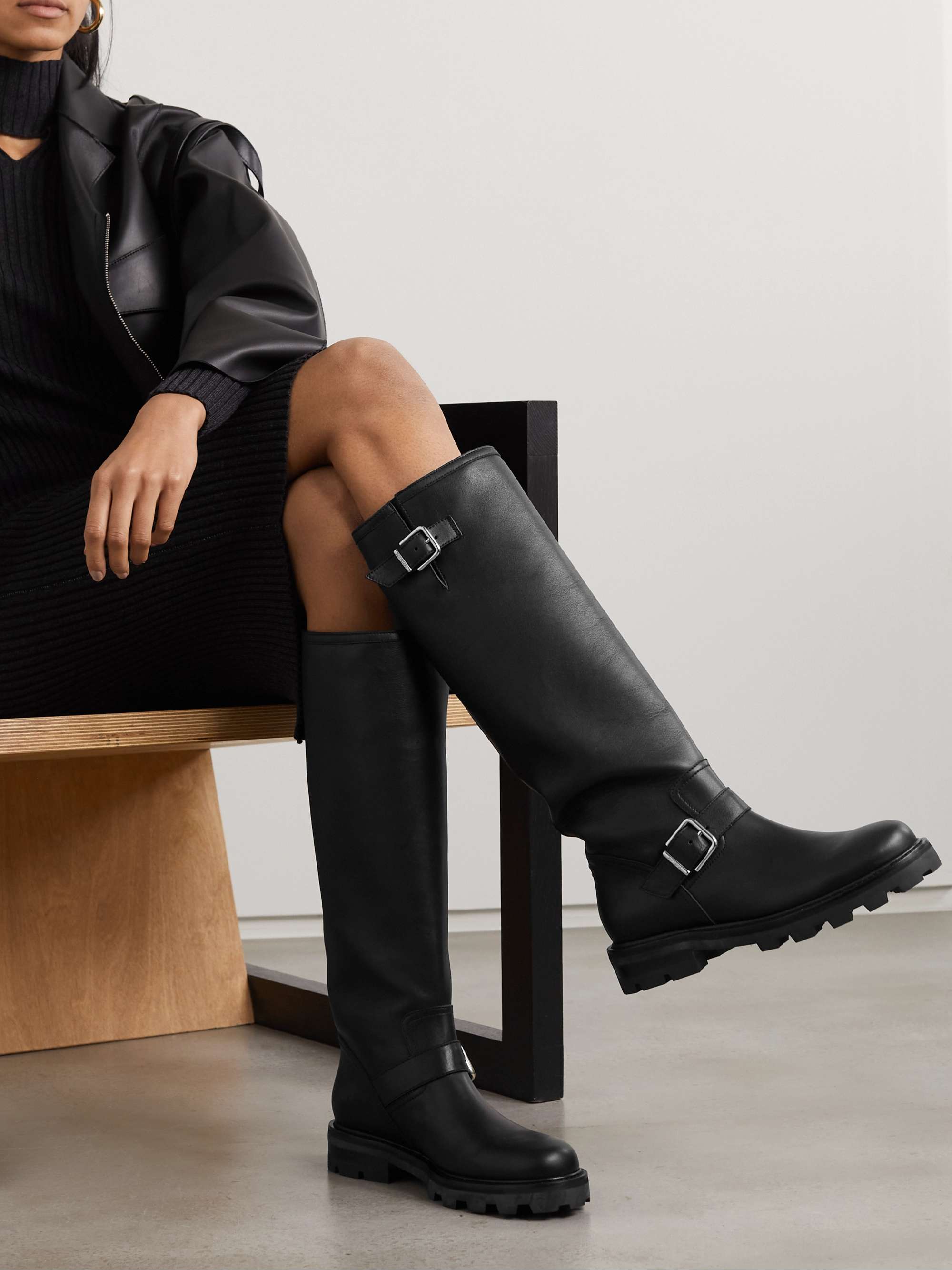 CHOO Biker 35 buckled leather knee boots NET-A-PORTER