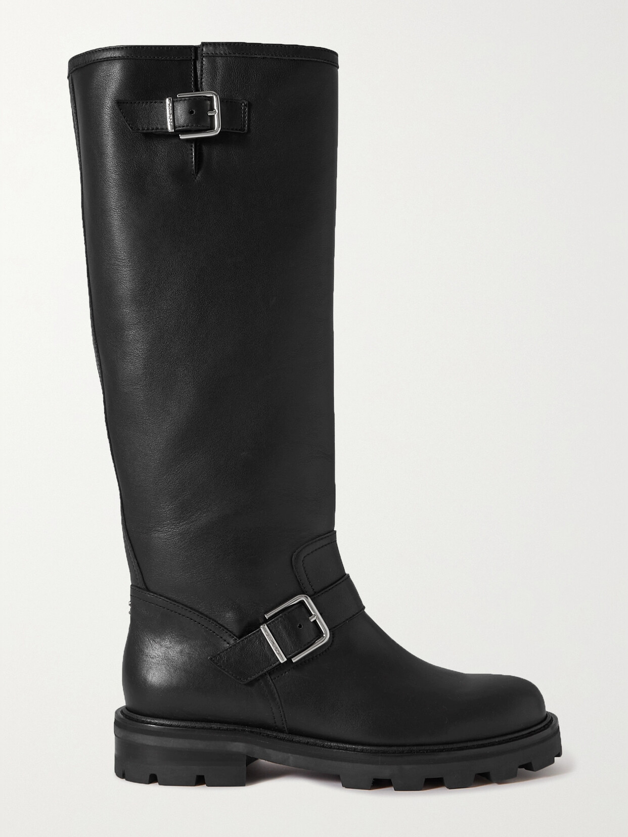 Shop Jimmy Choo Biker Ii 35 Buckled Leather Knee Boots In Black