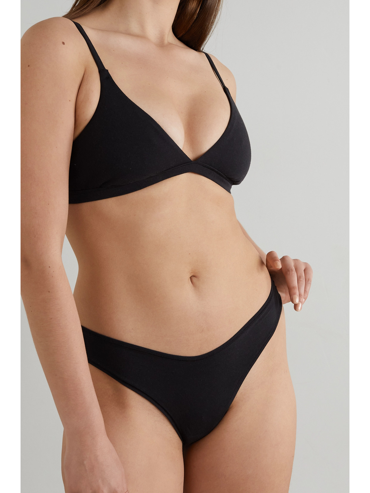 Skims Cotton Collection 2.0 Cotton-blend Jersey Thong In Black