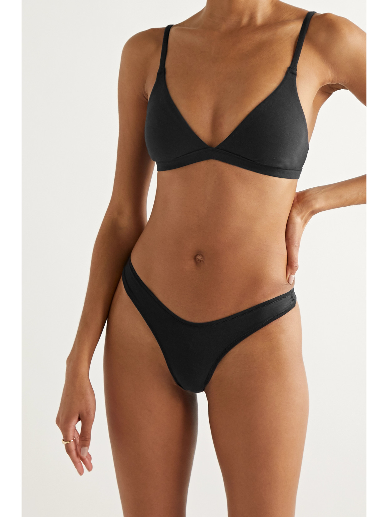 Skims Cotton Collection 2.0 Cotton-blend Jersey Thong In Black