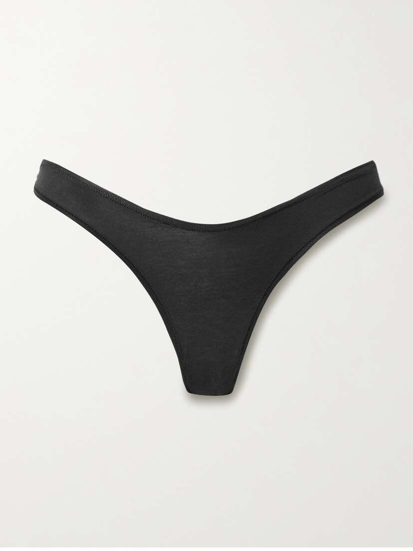 Skims Cotton-blend Jersey Dipped Thong - Soot