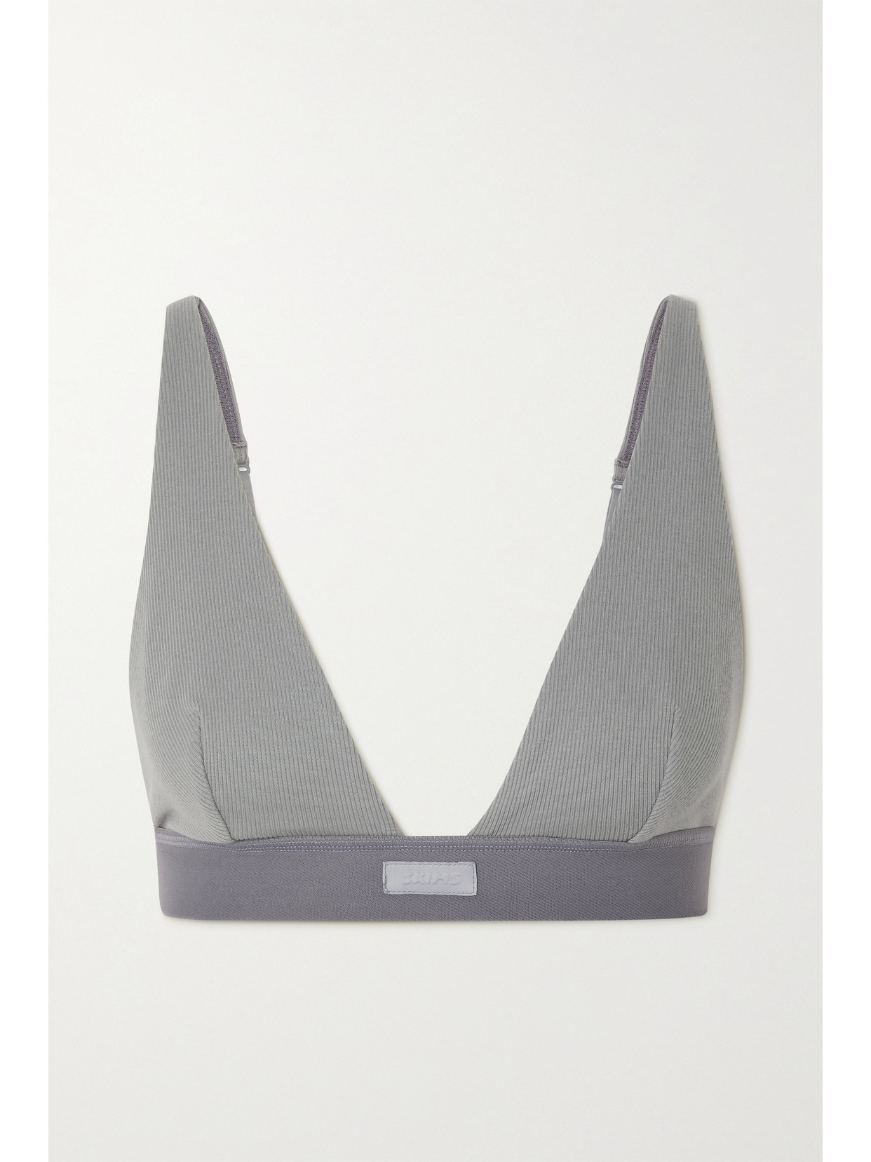 Skims Cotton Collection Plunge Ribbed Cotton-blend Jersey Bralette In Blue