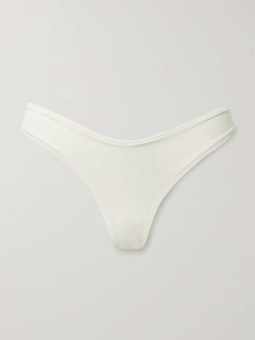 Skims Cotton-blend Jersey Dipped Thong - Bone