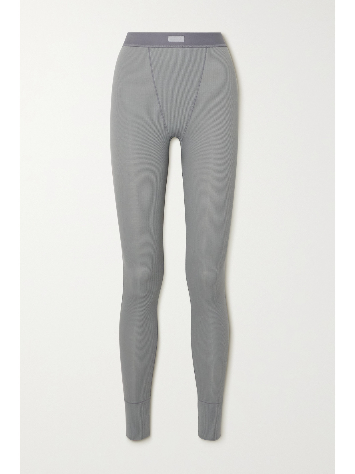 Skims Cotton Collection Ribbed Cotton-blend Jersey Leggings In Blue