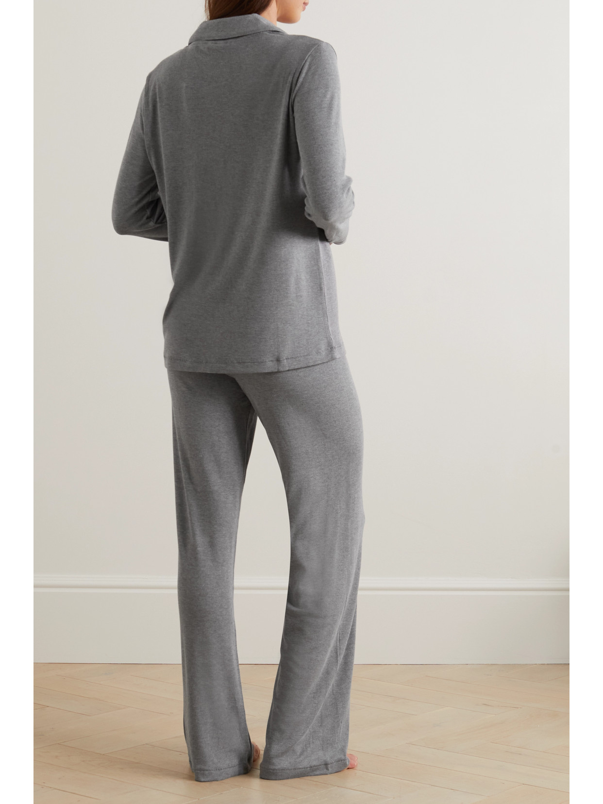 Shop Skims Ribbed Stretch-modal Jersey Lounge Set In Gray