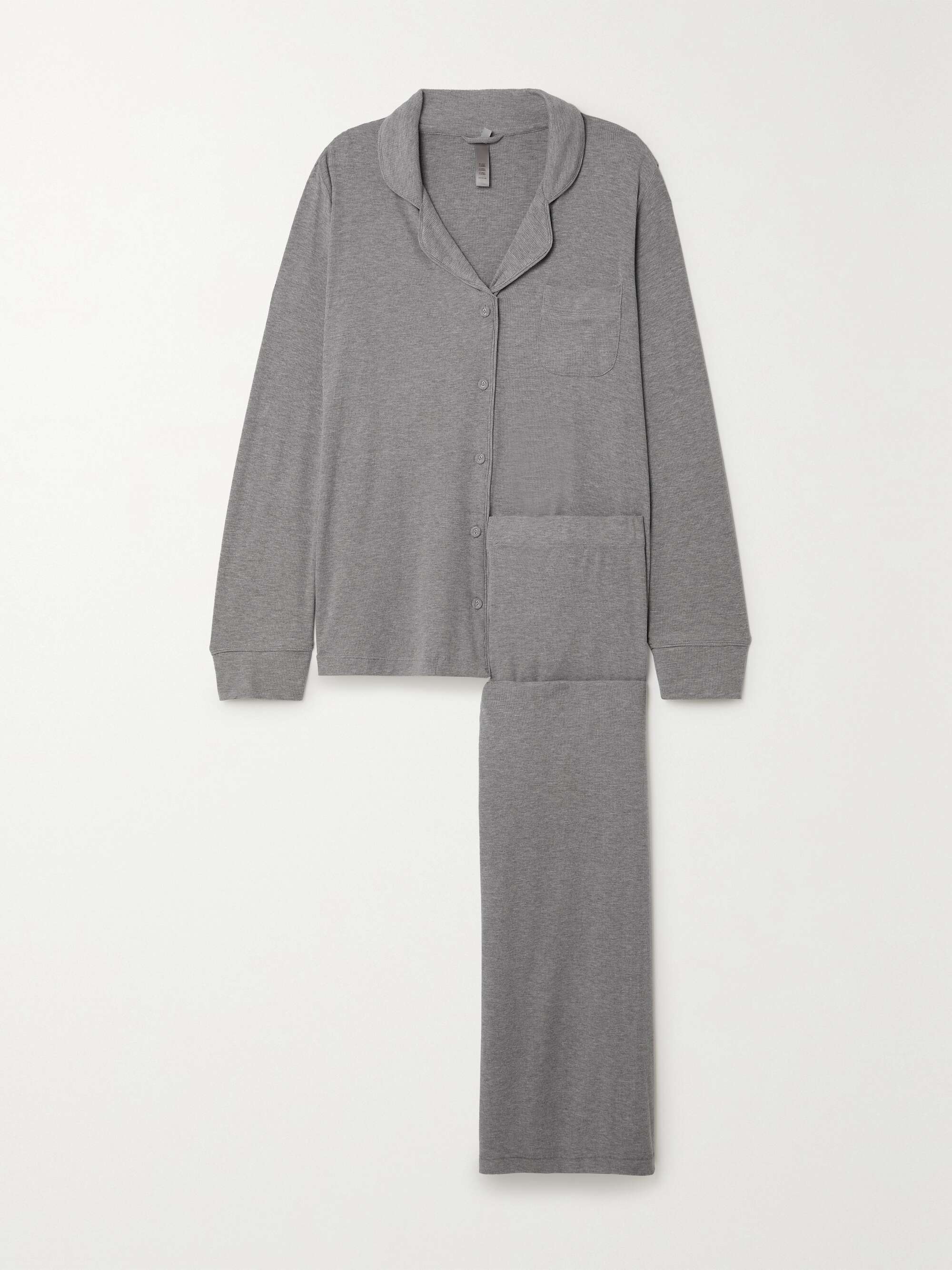 Ribbed stretch-modal jersey lounge set - Heather Grey