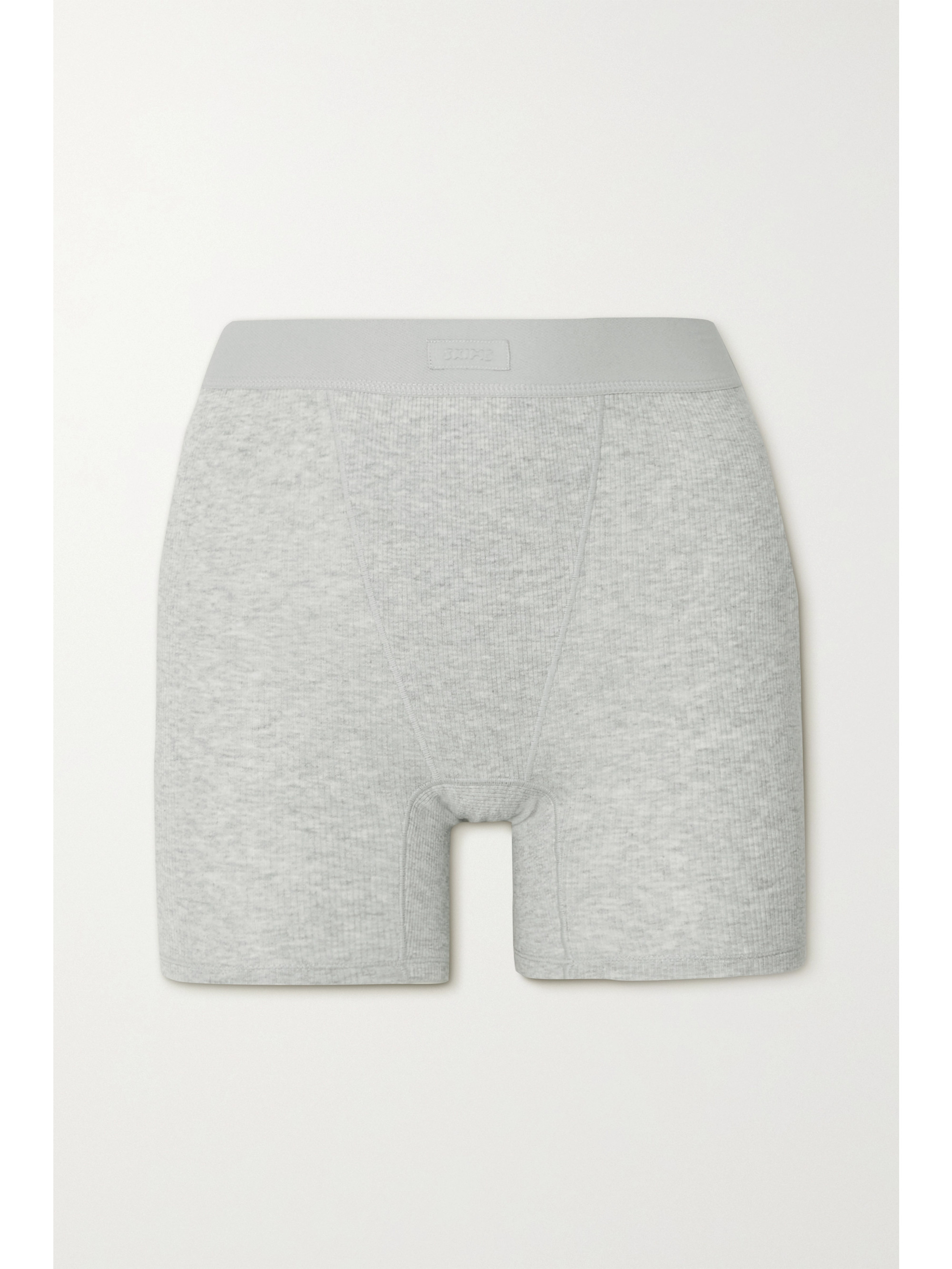 Skims Cotton Collection ribbed stretch-cotton jersey boxer shorts - Light Heather Grey
