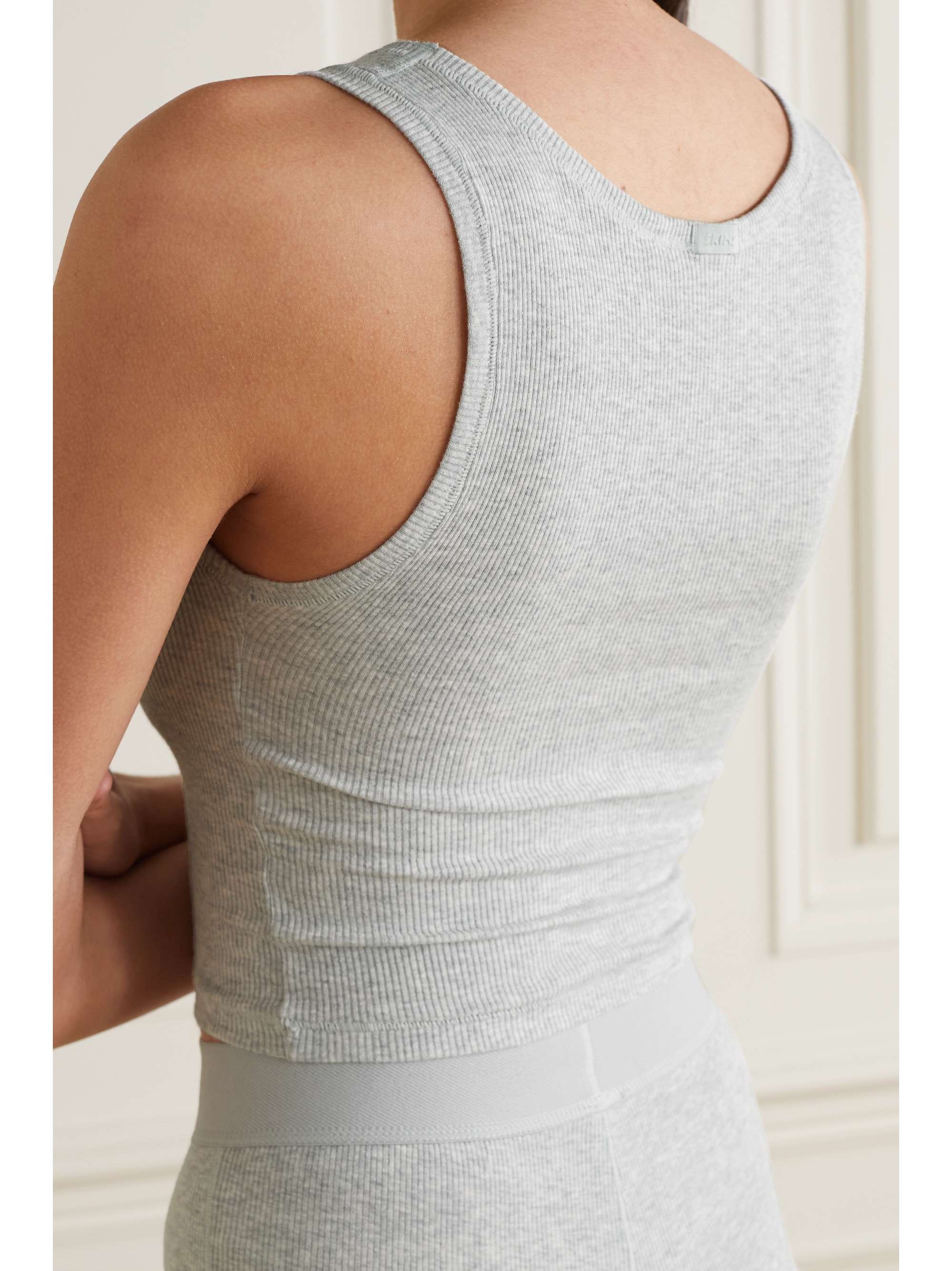 SKIMS Cotton Collection cropped ribbed cotton-blend jersey tank - Light Heather Grey