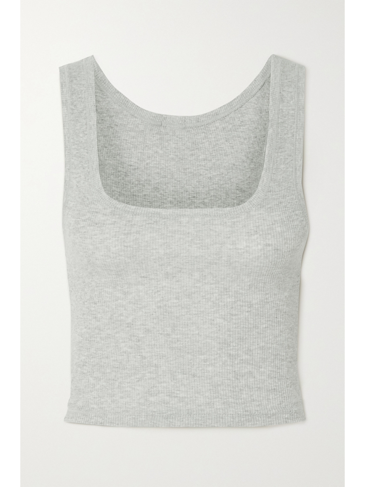 Skims Cotton Collection Cropped Ribbed Cotton-blend Jersey Tank In Light Gray