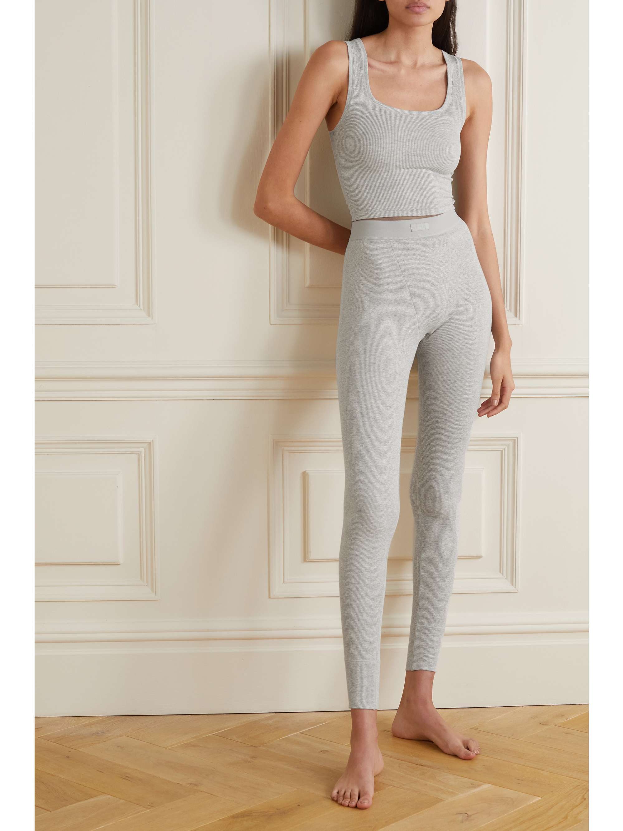 SKIMS Cotton Collection cropped ribbed cotton-blend jersey tank - Light Heather Grey