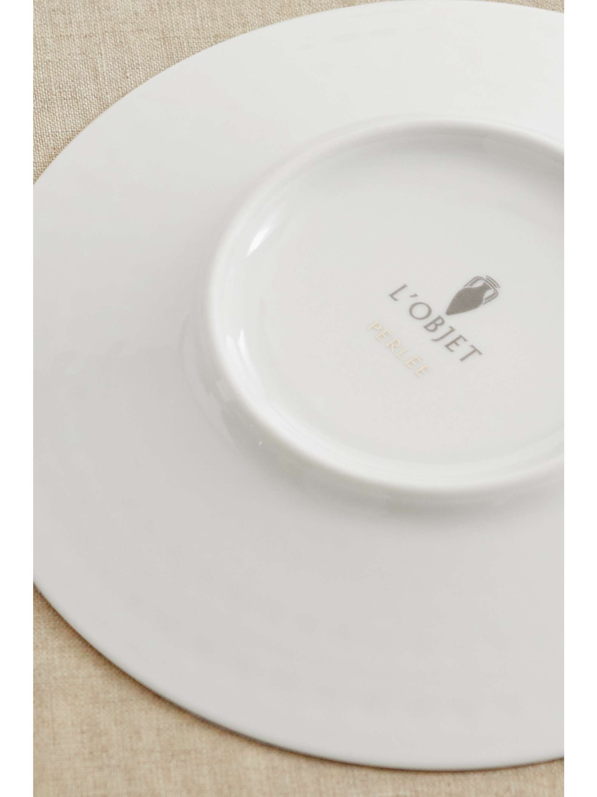 L'OBJET Perlée set of two gold-plated porcelain teacup and saucers