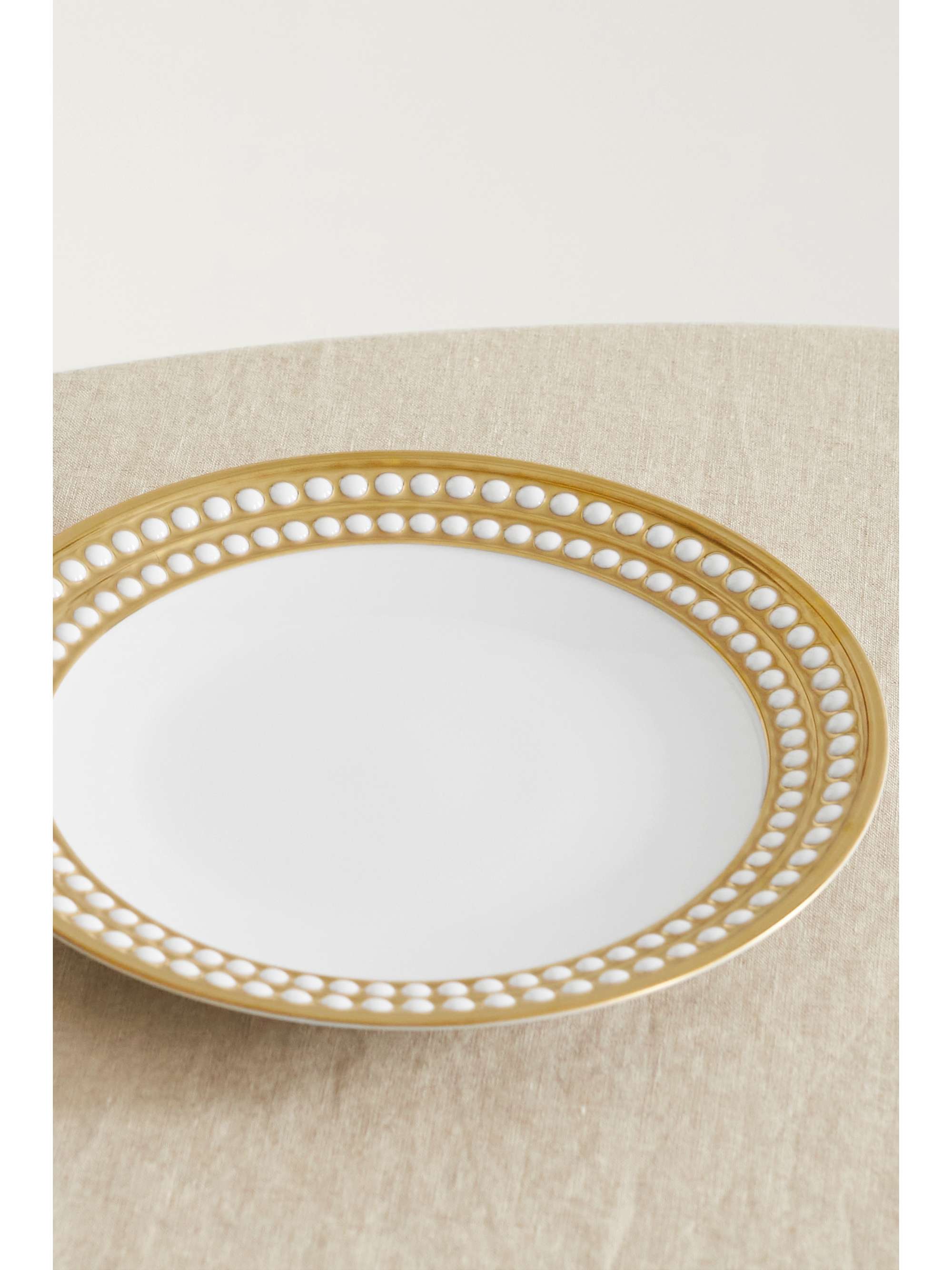 L'OBJET Perlée 22cm gold-plated porcelain dessert plate