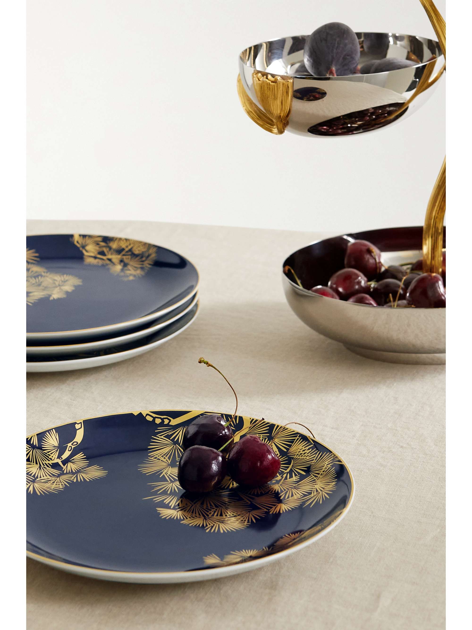 L'OBJET Zen Bonsai set of four 20cm gold-plated porcelain plates