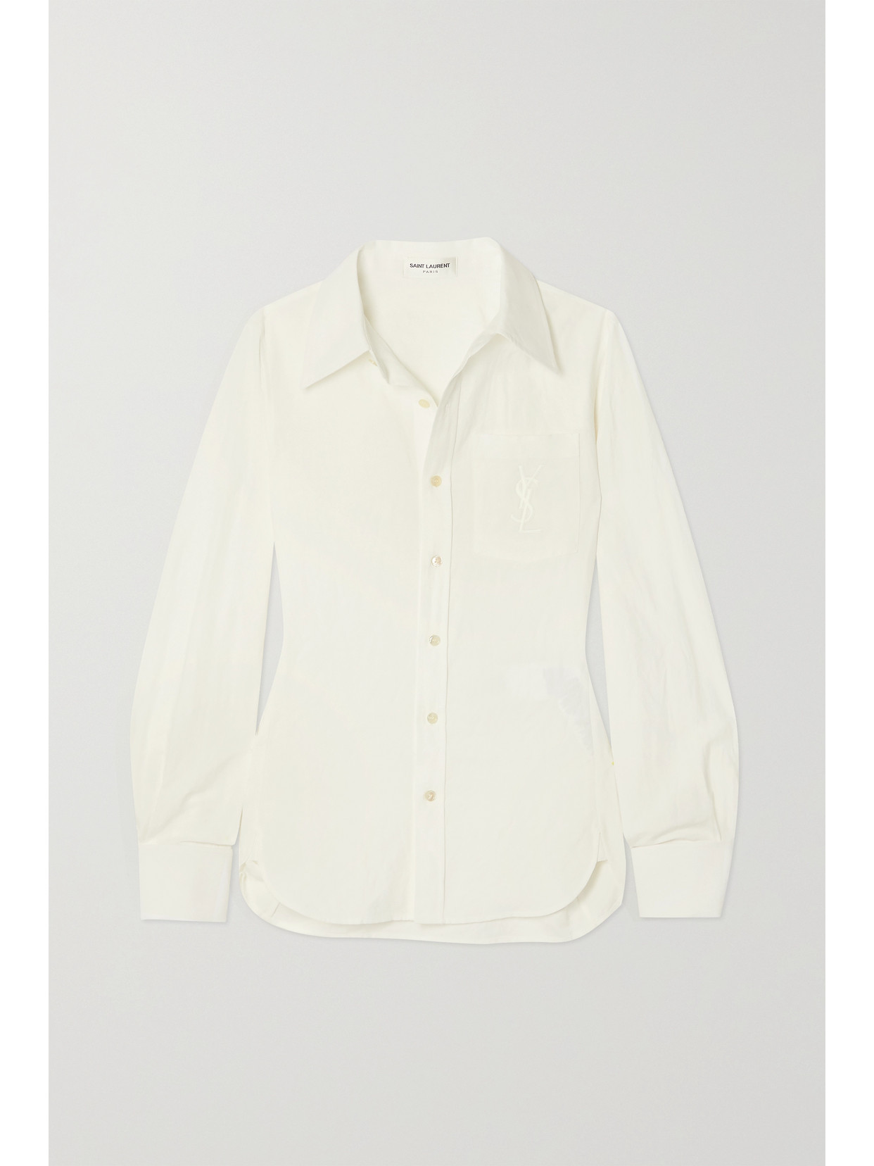 Saint Laurent Monogram Embroidered Shirt In Cotton And Linen In White