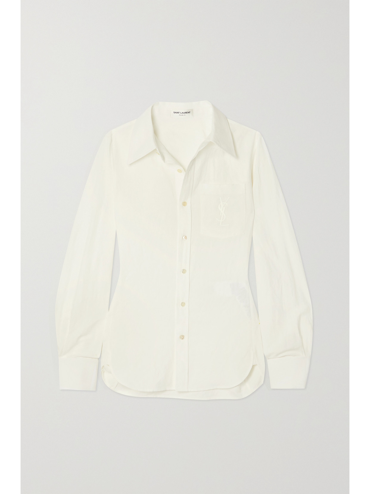 SAINT LAURENT EMBROIDERED COTTON AND LINEN-BLEND SHIRT