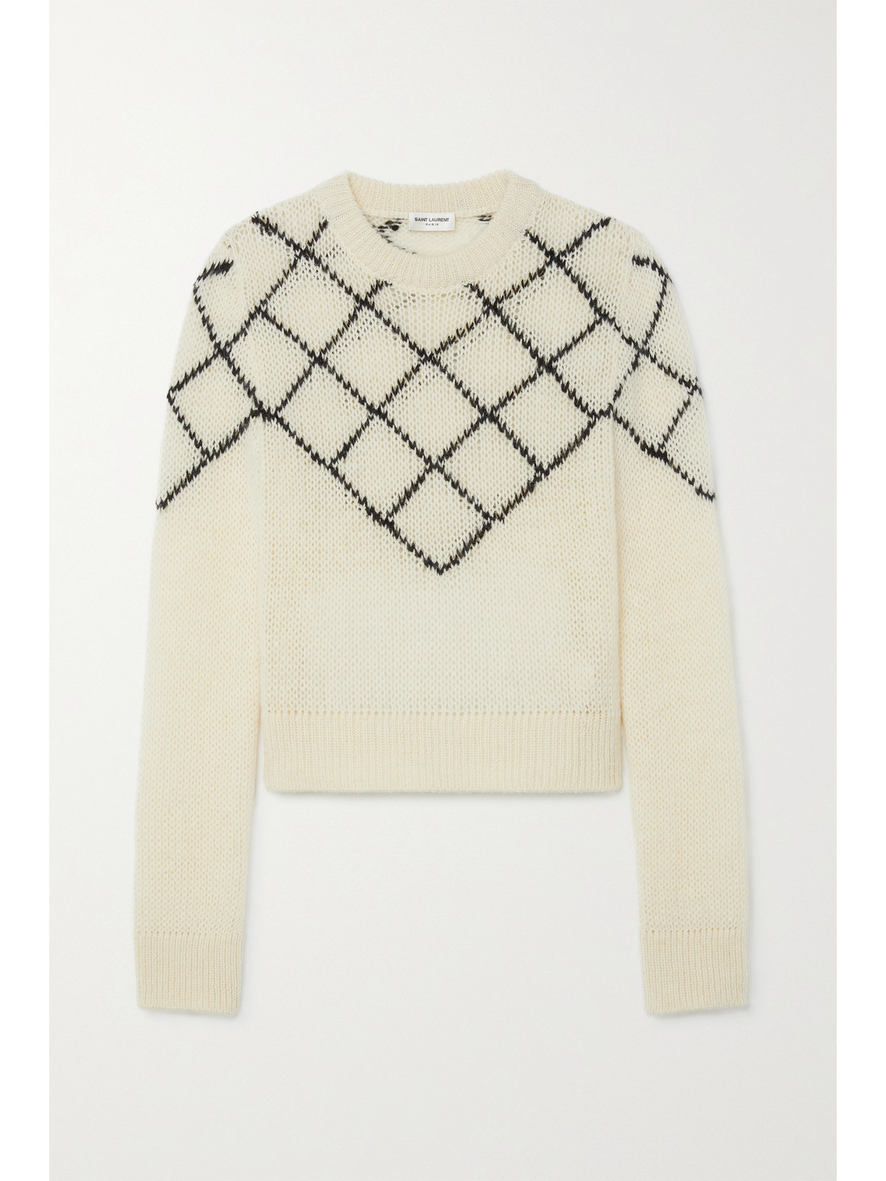 Saint Laurent Checked Open-knit Wool-blend Sweater In Natural