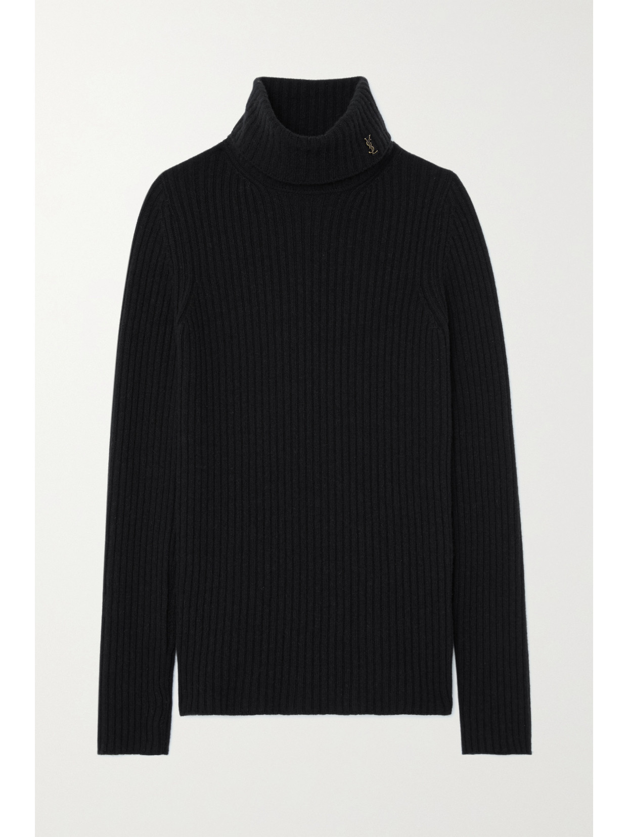 Saint Laurent Ribbed Wool, Cashmere And Silk-blend Turtleneck Sweater In Black