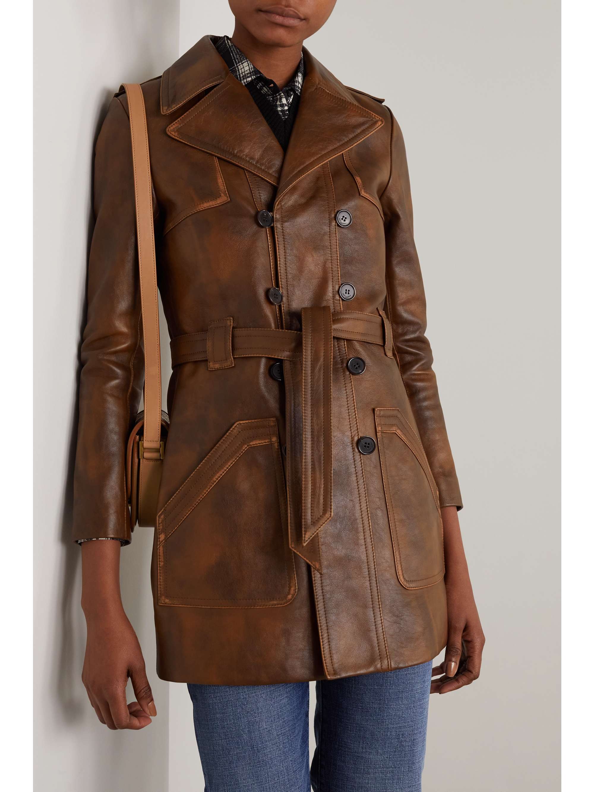 leather double breasted coat