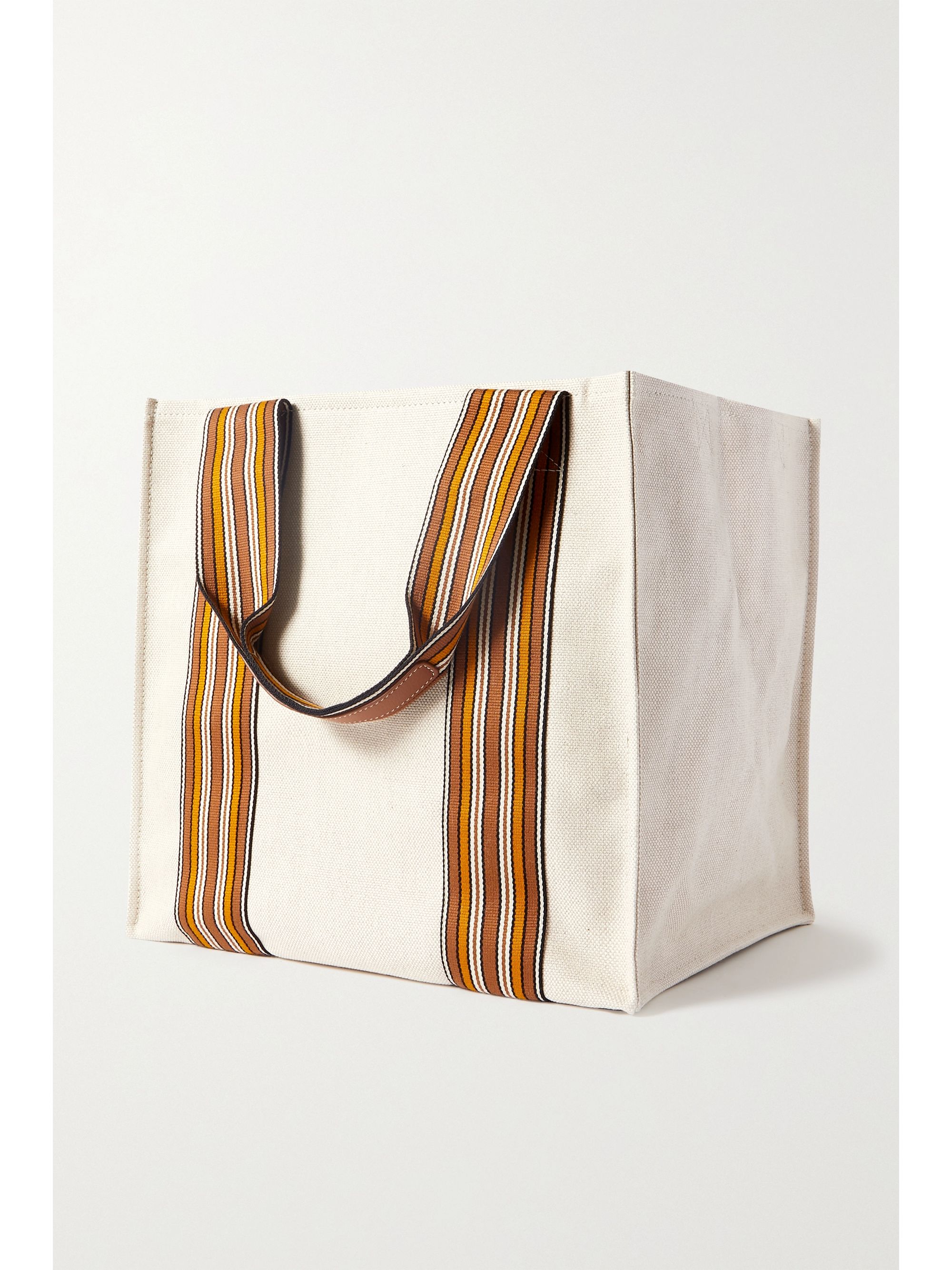 Beige Suitcase Medium Leather Trimmed Striped Canvas Tote Loro Piana Net A Porter