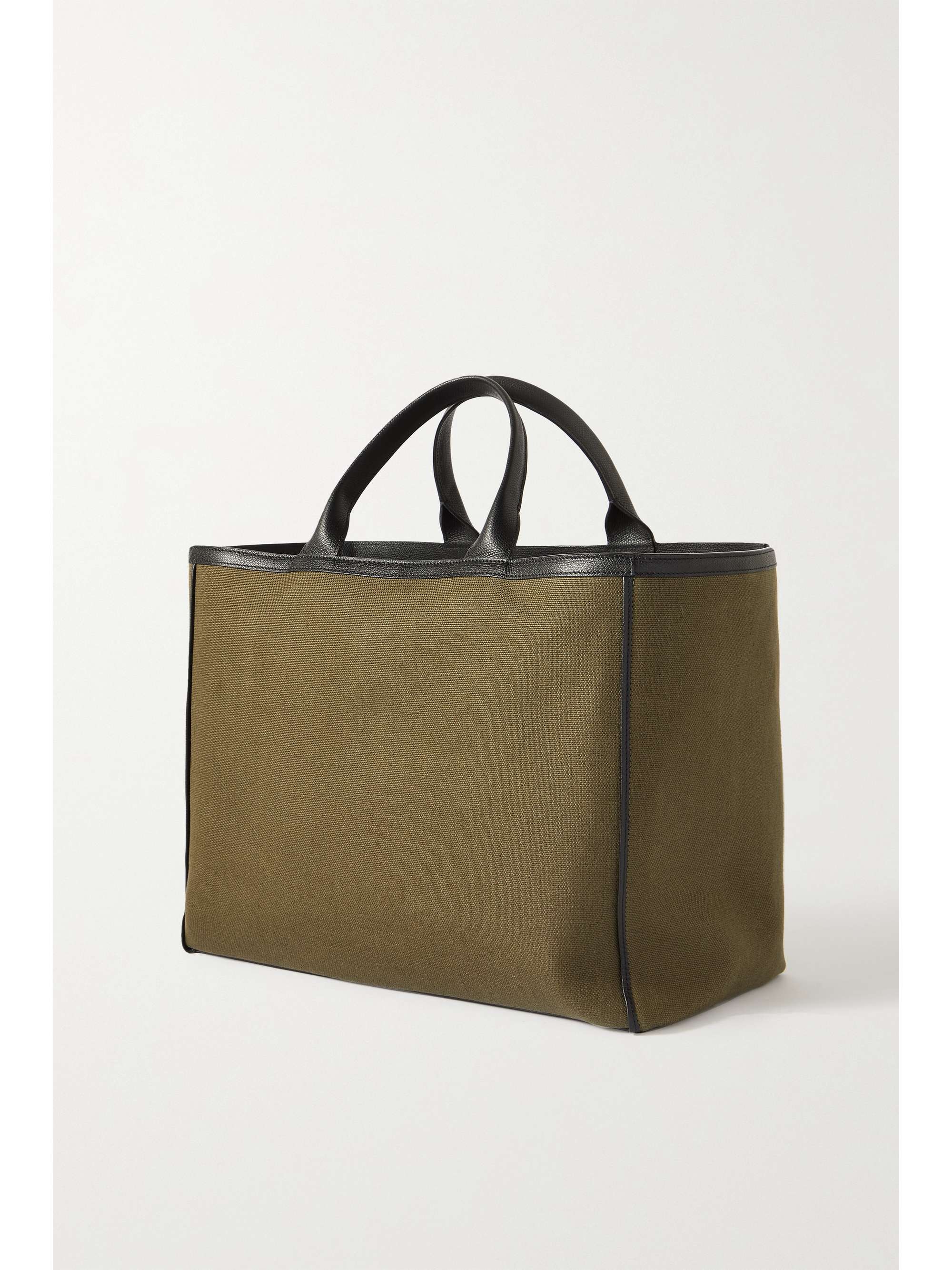 VALEXTRA Shopping two-tone leather-trimmed canvas tote