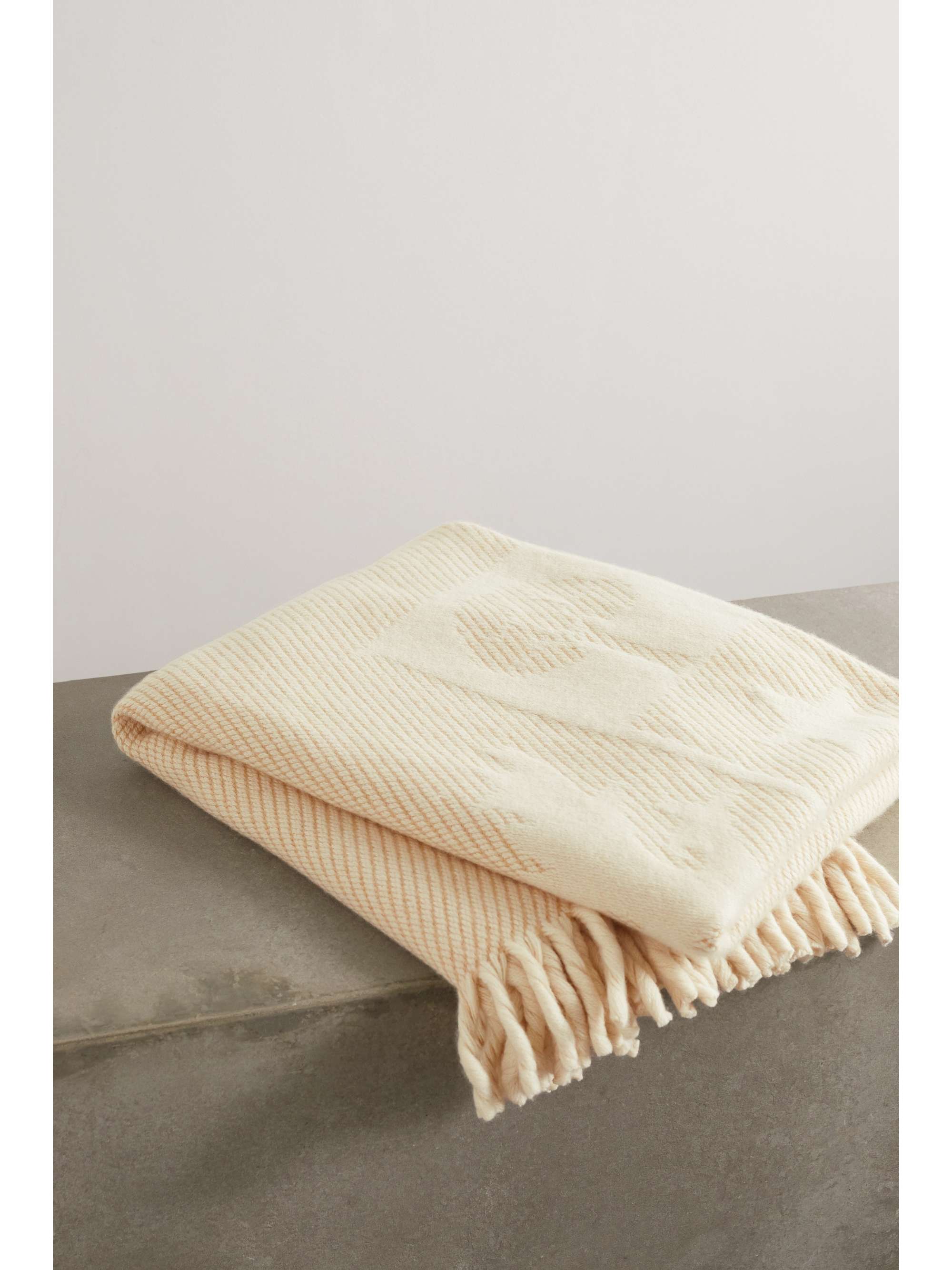 Fringed logo-jacquard cashmere blanket