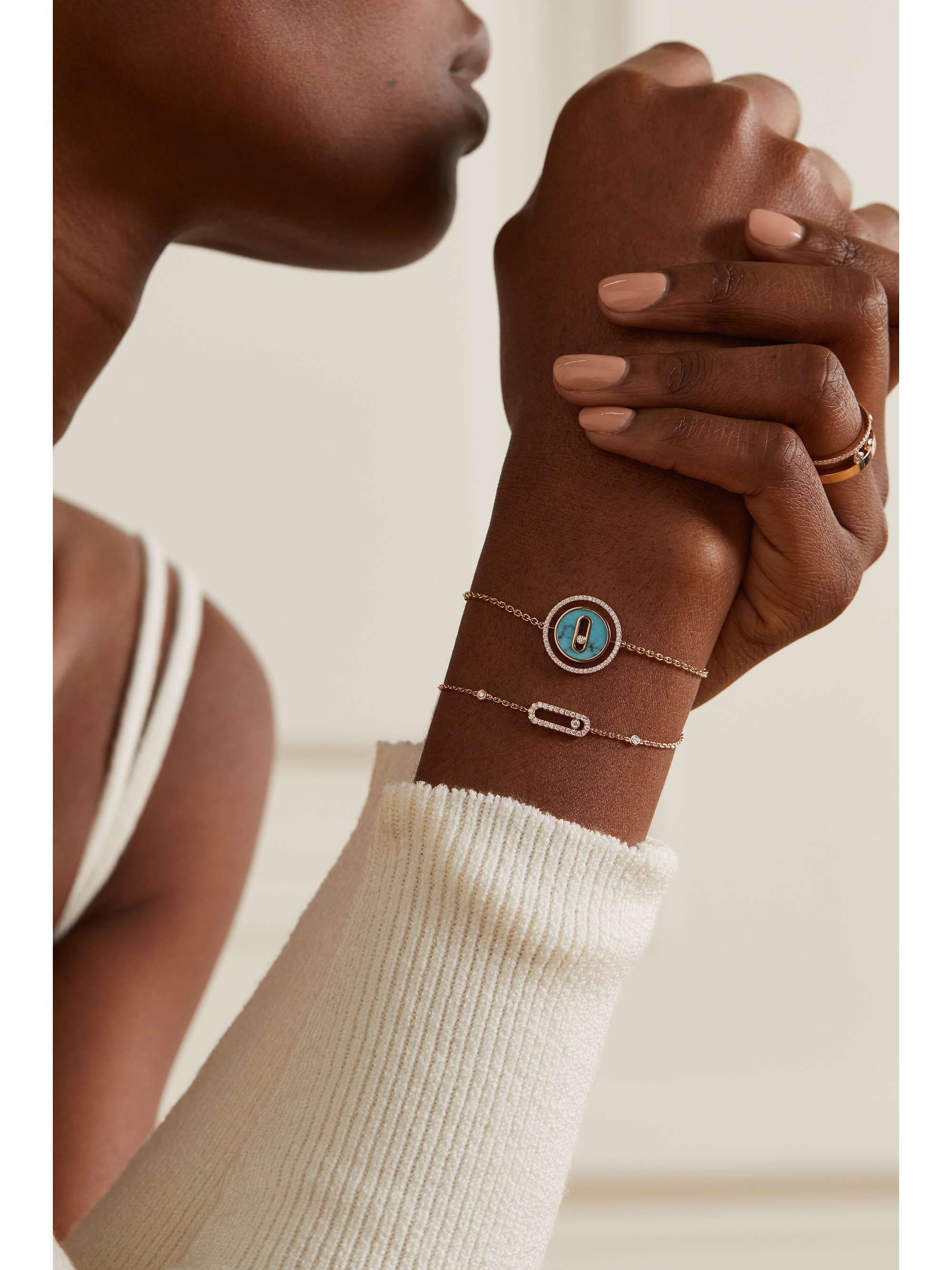 MESSIKA Lucky Move 18-karat rose gold, mother-of-pearl and diamond bracelet