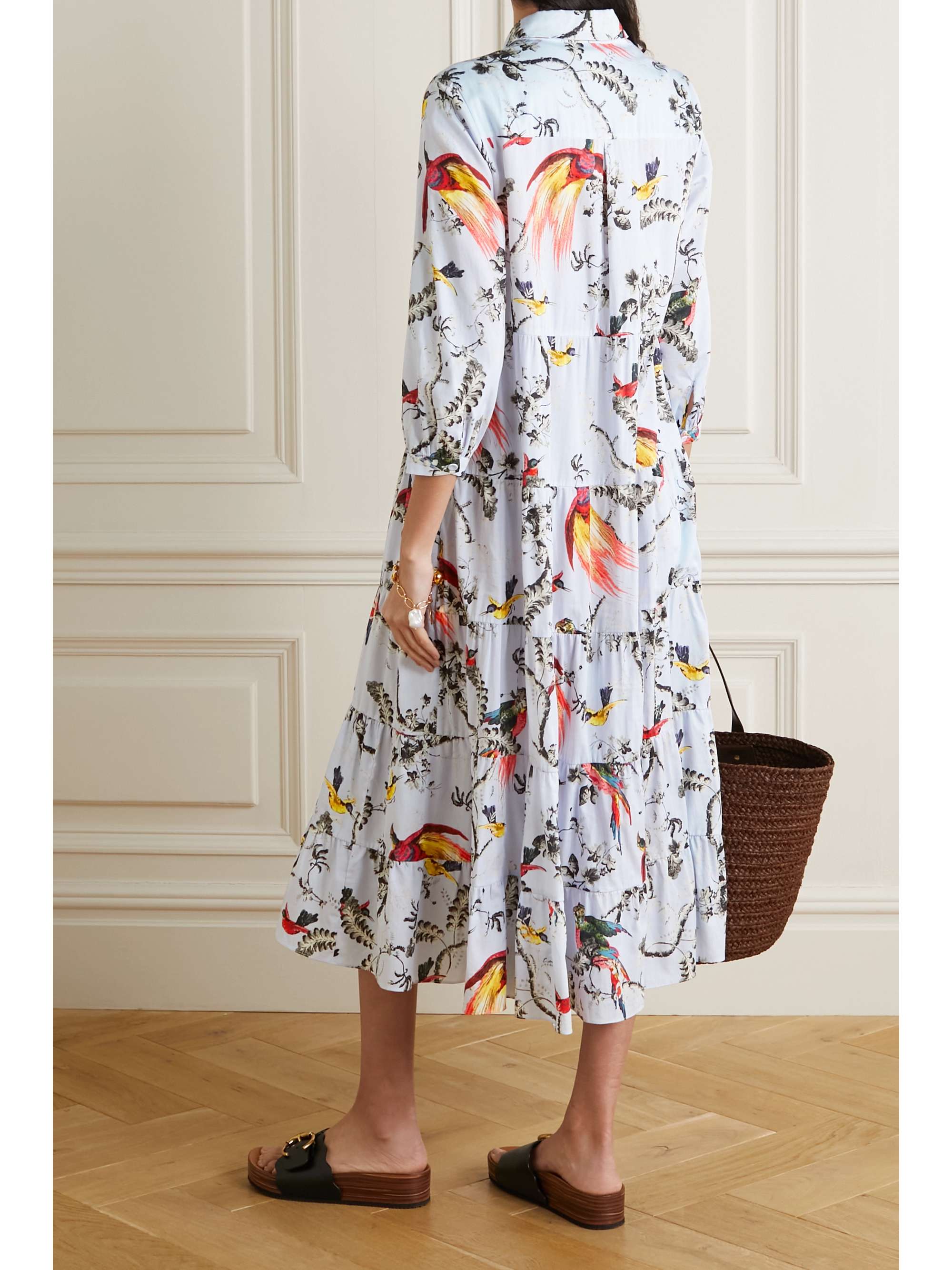 ERDEM Patmos Midi-Hemdblusenkleid aus Baumwollpopeline mit Blumenprint