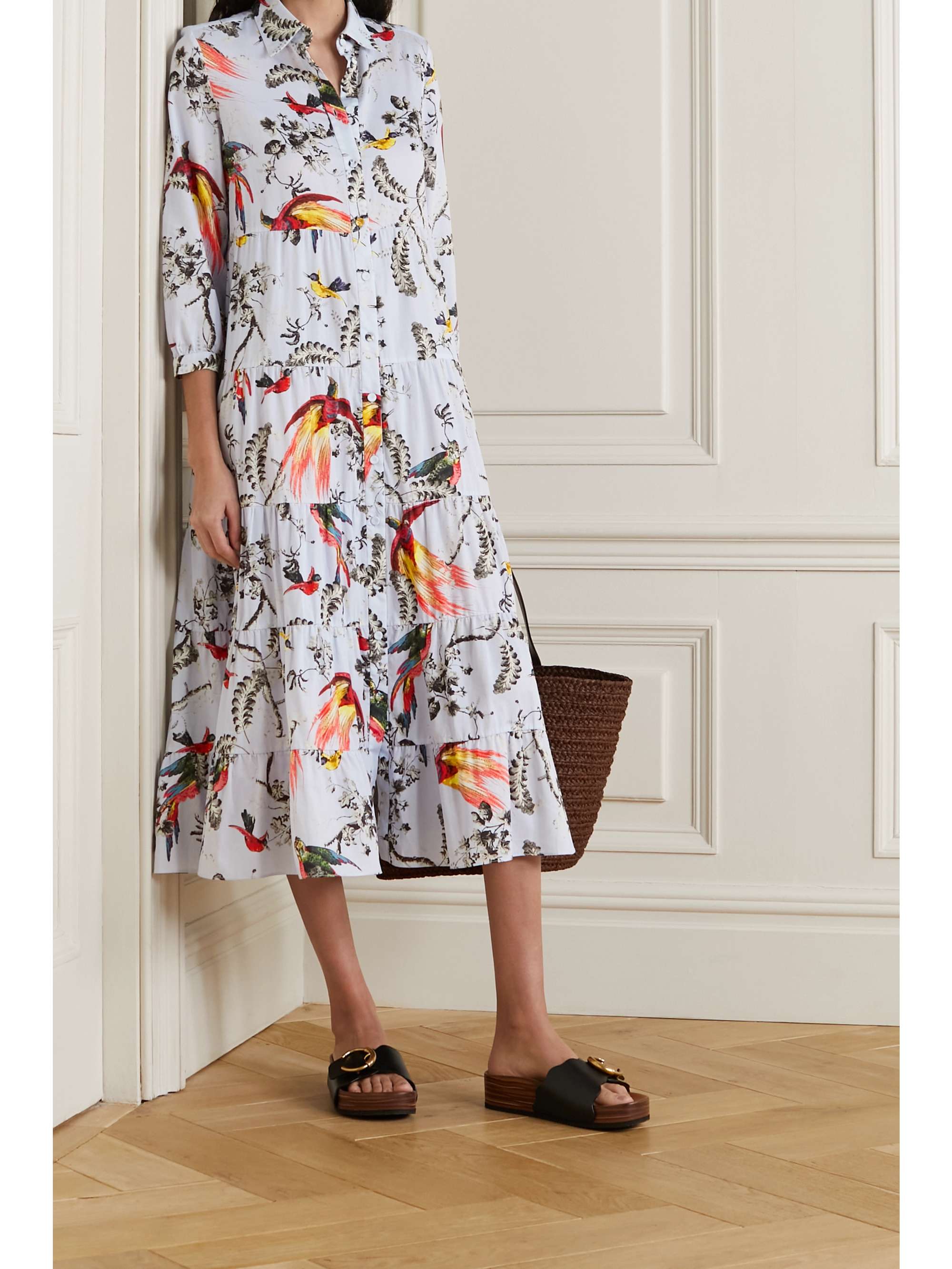ERDEM Patmos Midi-Hemdblusenkleid aus Baumwollpopeline mit Blumenprint