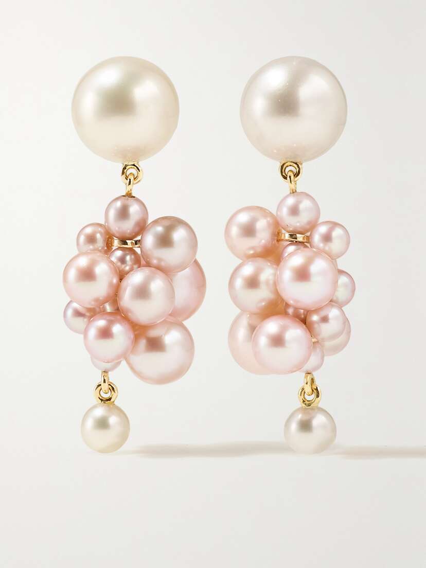 Sophie Bille Brahe Botticelli Rose 14-karat Gold Pearl Earrings