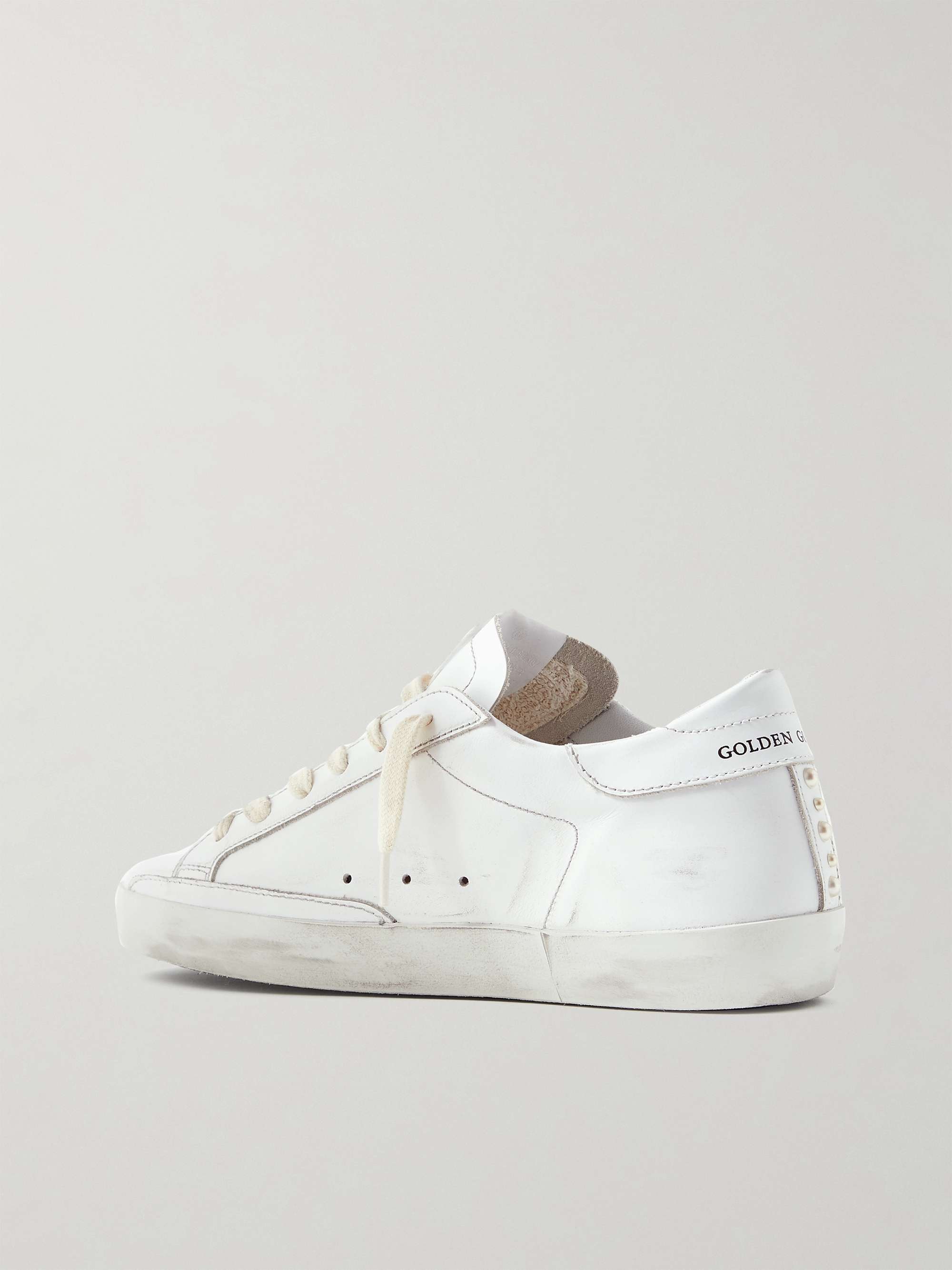 GOLDEN GOOSE Superstar faux pearl-embellished distressed leather sneakers