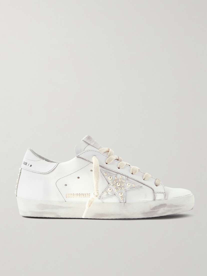 Golden Goose Superstar Faux Pearl-embellished Distressed Leather Sneakers