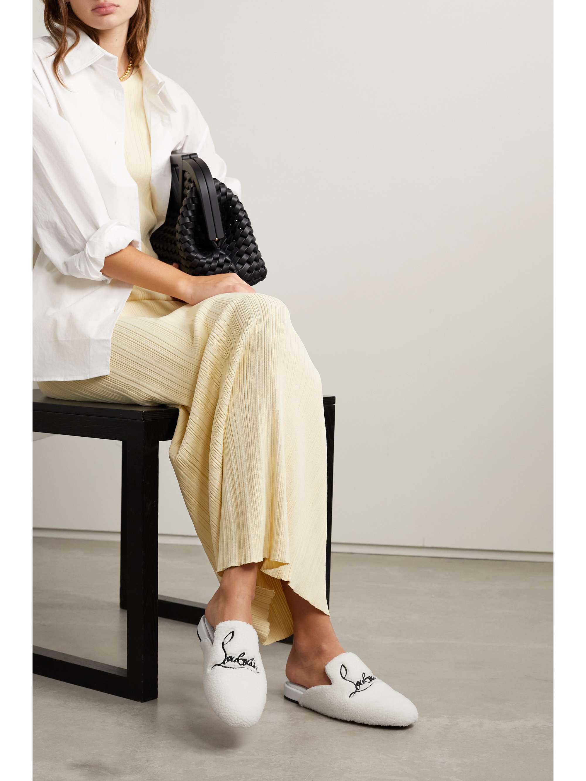 Navy Coolito Donna logo-embroidered faux shearling slippers