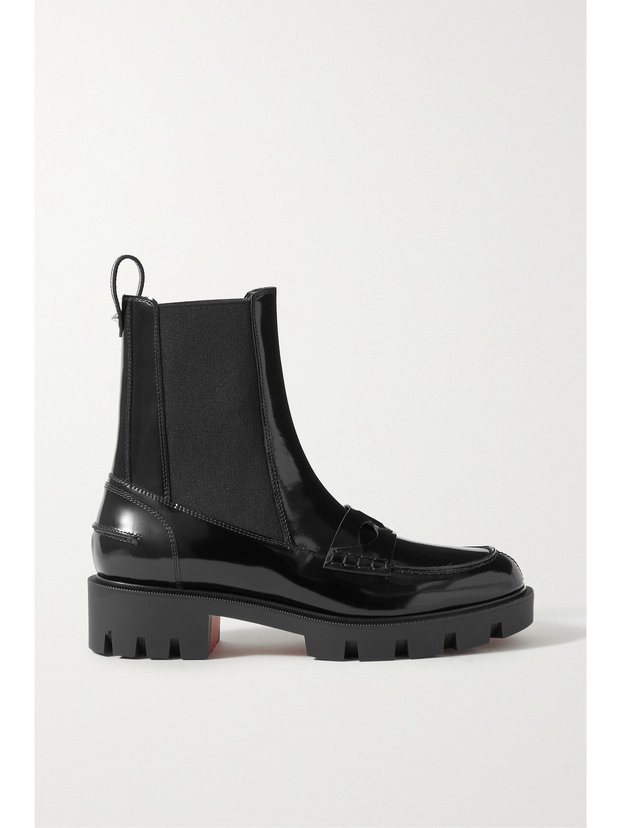 Christian Louboutin Montezu Lug Patent-leather Chelsea Boots - Black