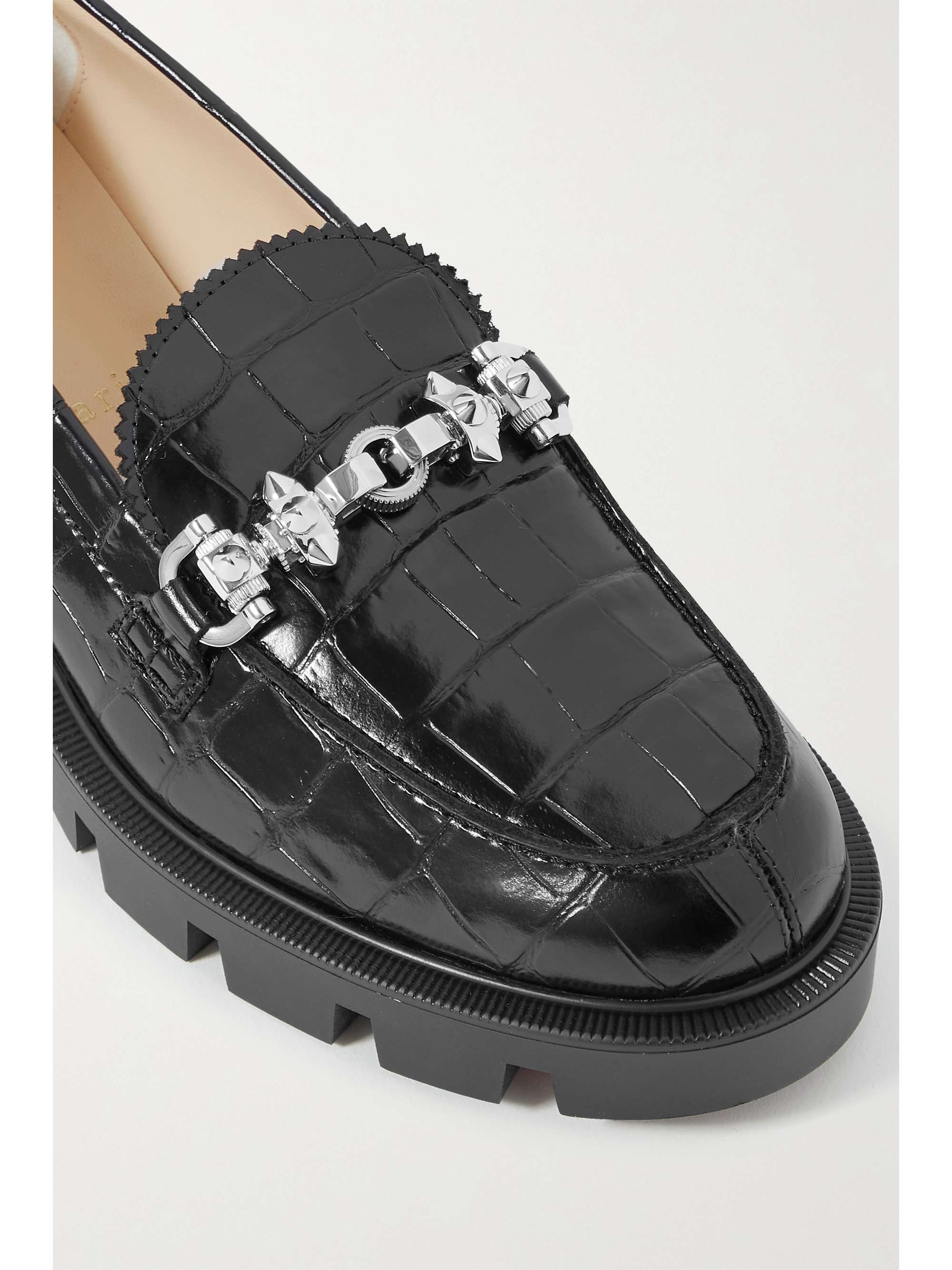 CHRISTIAN LOUBOUTIN Lug Swing embellished croc-effect leather loafers