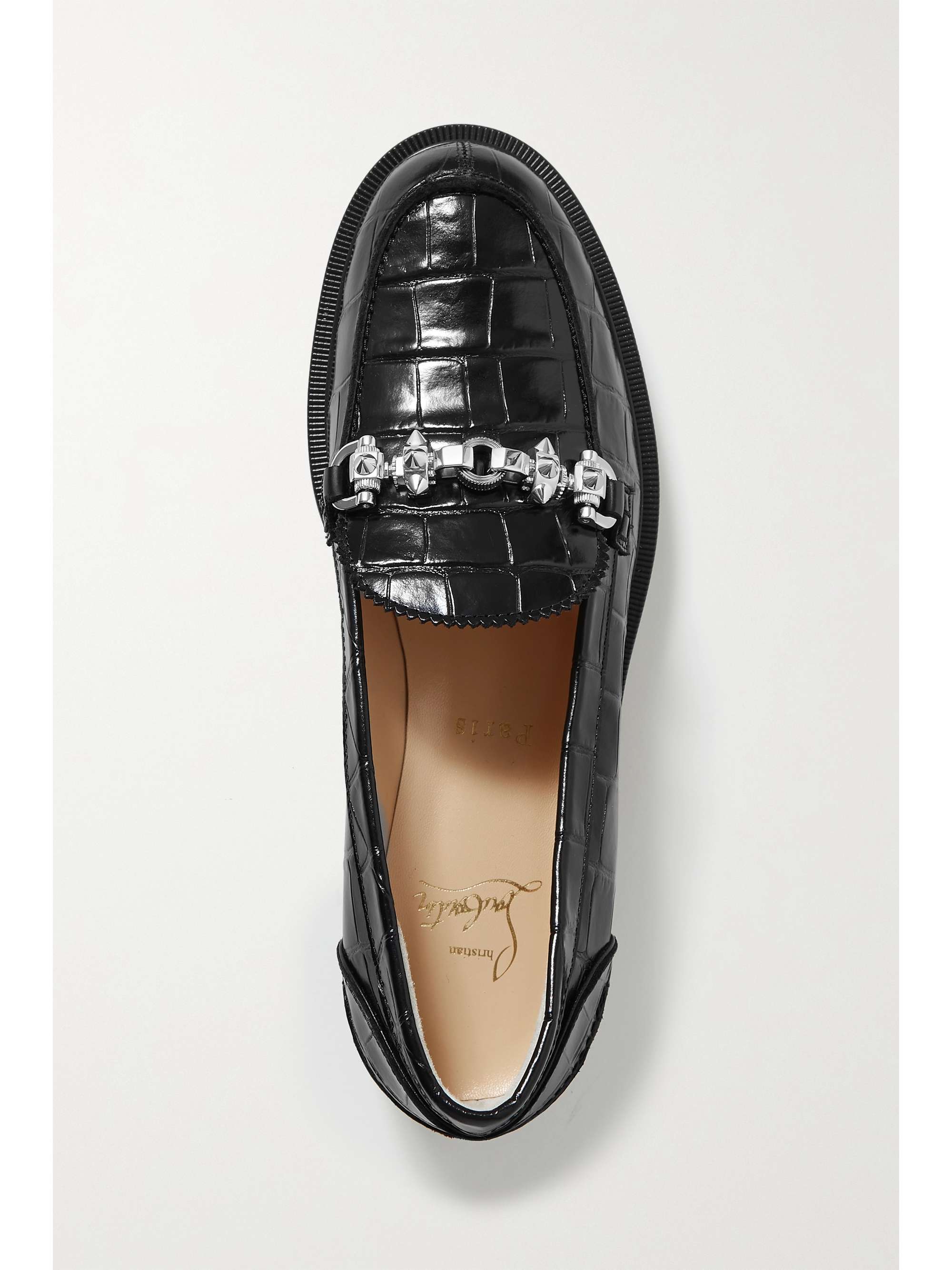 CHRISTIAN LOUBOUTIN Lug Swing embellished croc-effect leather loafers