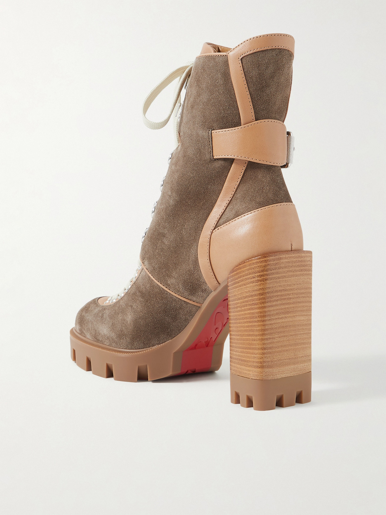 Christian Louboutin Macademia 100 Buckled Leather-trimmed Suede Ankle Boots In Brown