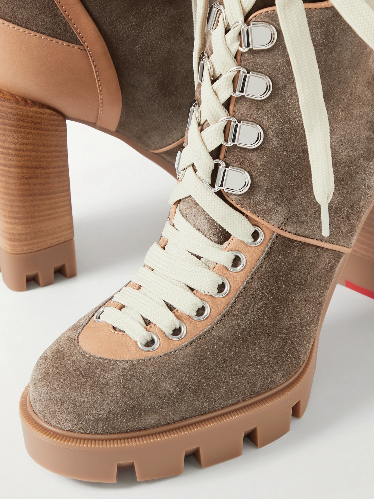Christian Louboutin Macademia 100 Buckled Leather-trimmed Suede Ankle Boots In Brown